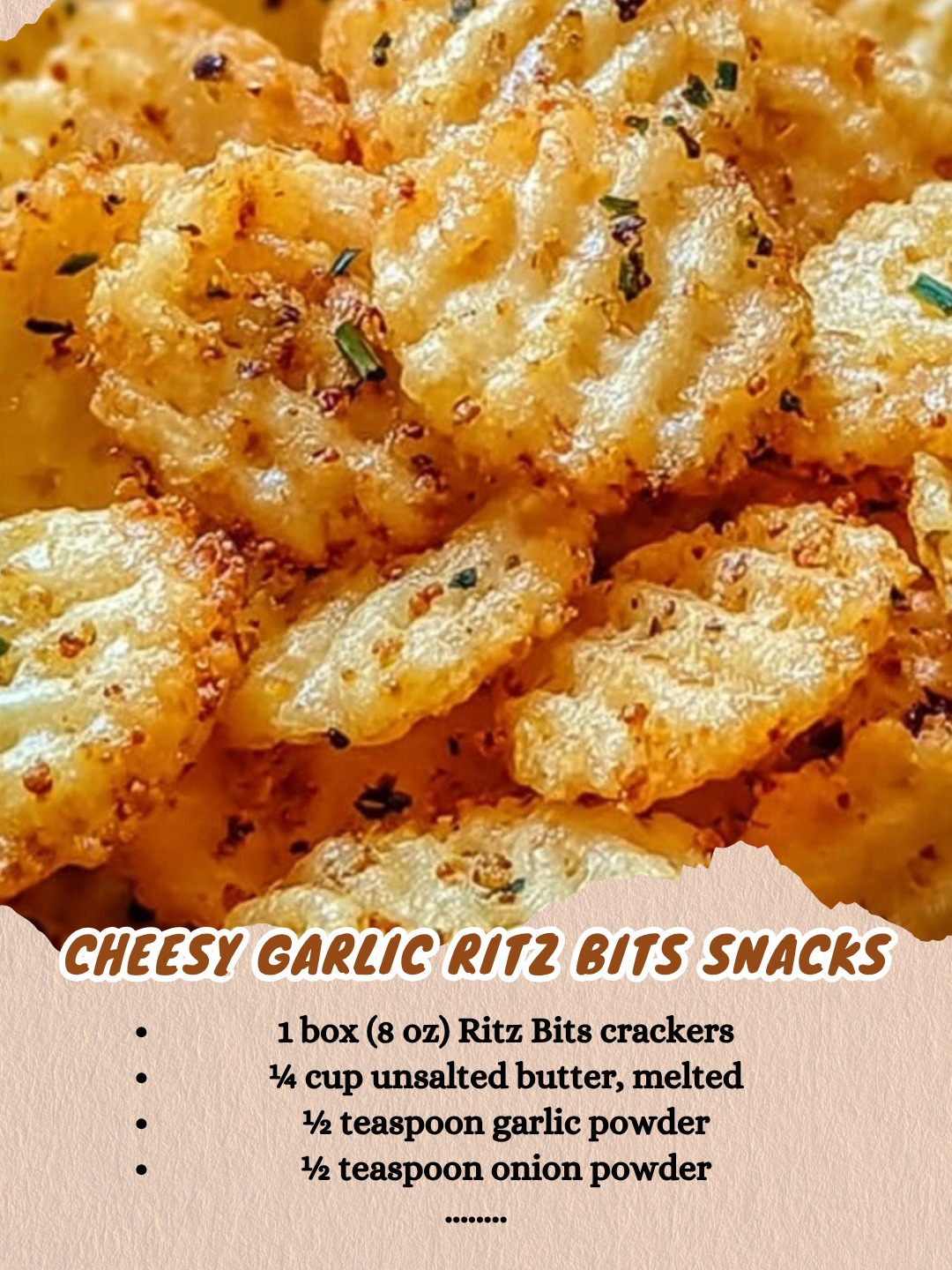 Easy - Cheesy Garlic Ritz Bits Snacks Ingredients: 1 box (8 oz) Ritz ...