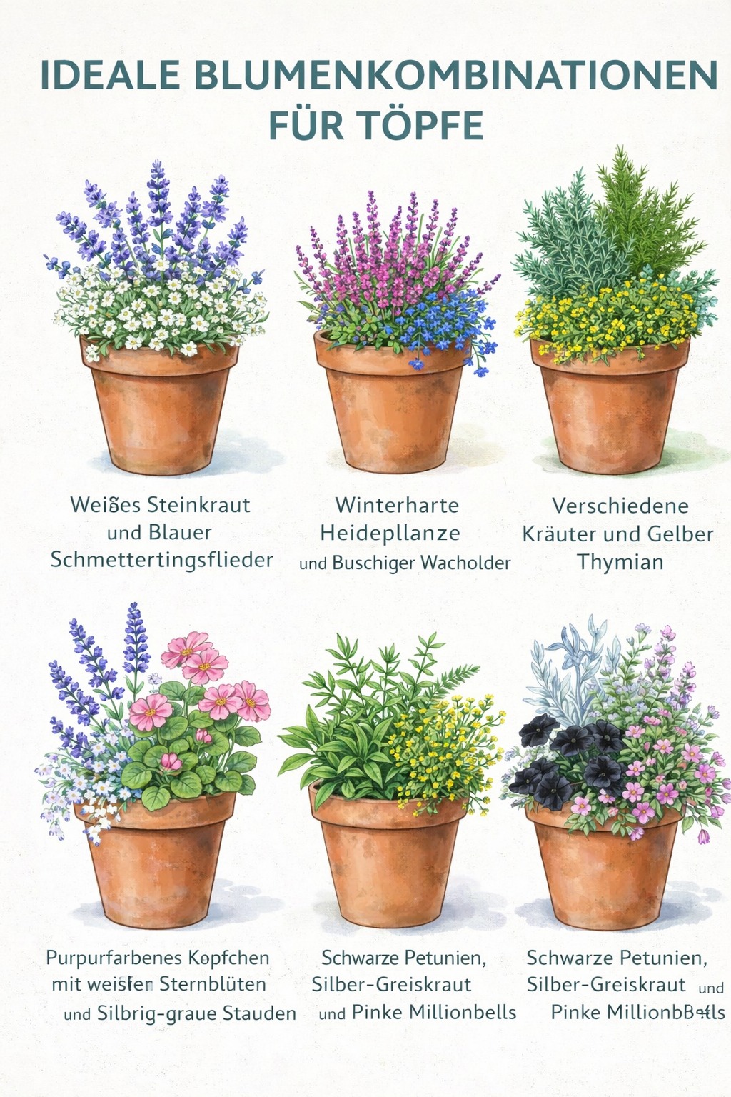 🌸🌿 Ideale Blumenkombinationen für Töpfe 🌿🌸 Blumen in Töpfen bringen Farbe, Leben und Struktur auf Balkon, Terrasse oder in den Garten. Doch erst die richtige Kombination verschiedener Pflanzen macht
