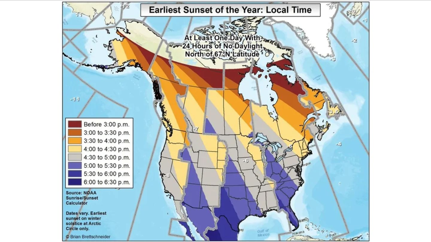 Maps - The earliest sunset that different parts of the US see ...
