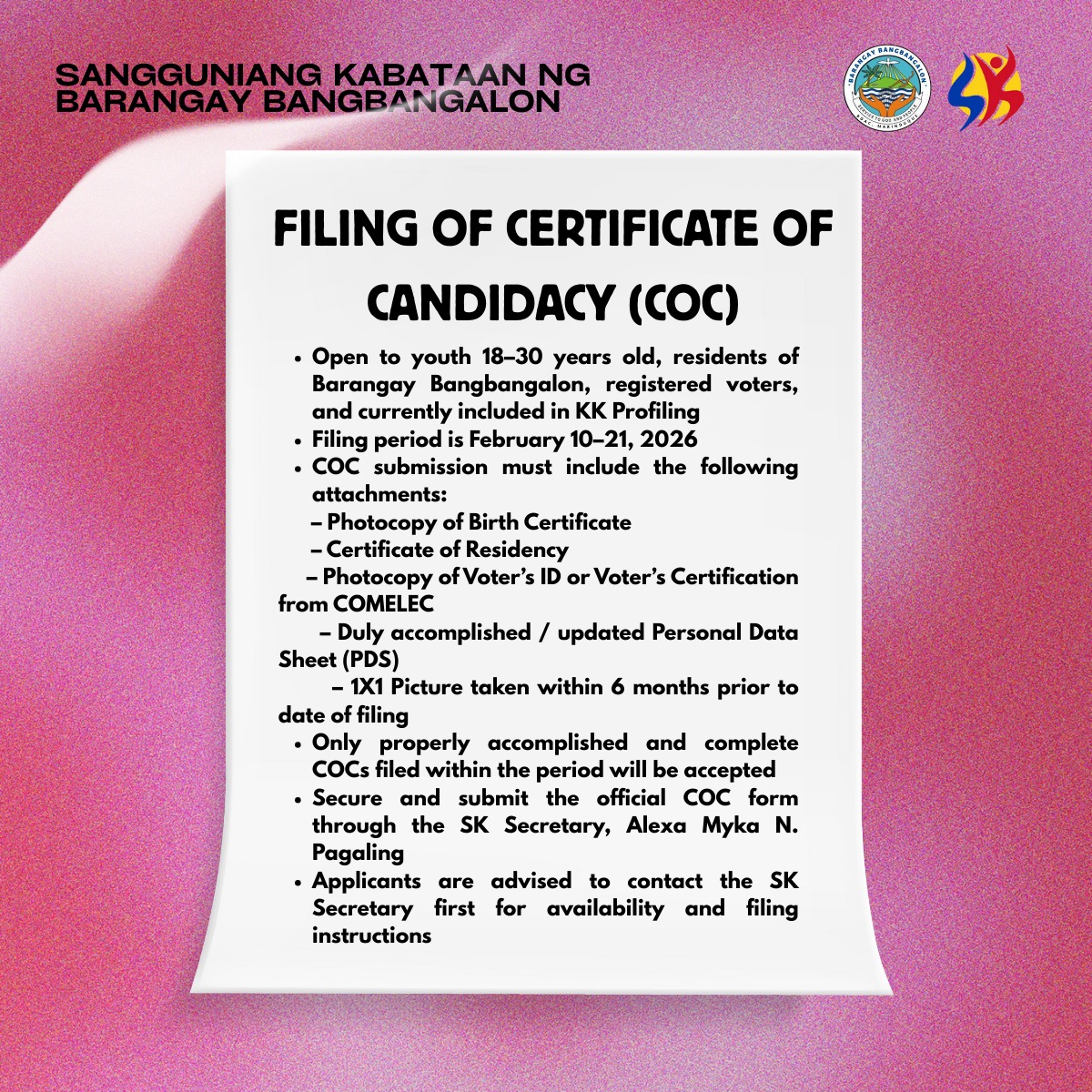 Sangguniang... - Sangguniang Kabataan ng Brgy. Bangbangalon