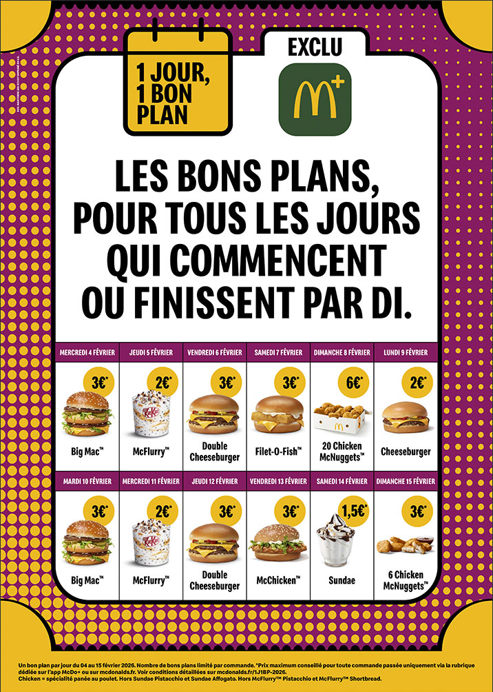 McDonald's - 👇 Le calendrier des bons plans jusqu'au 15 février 2026 👇 ...