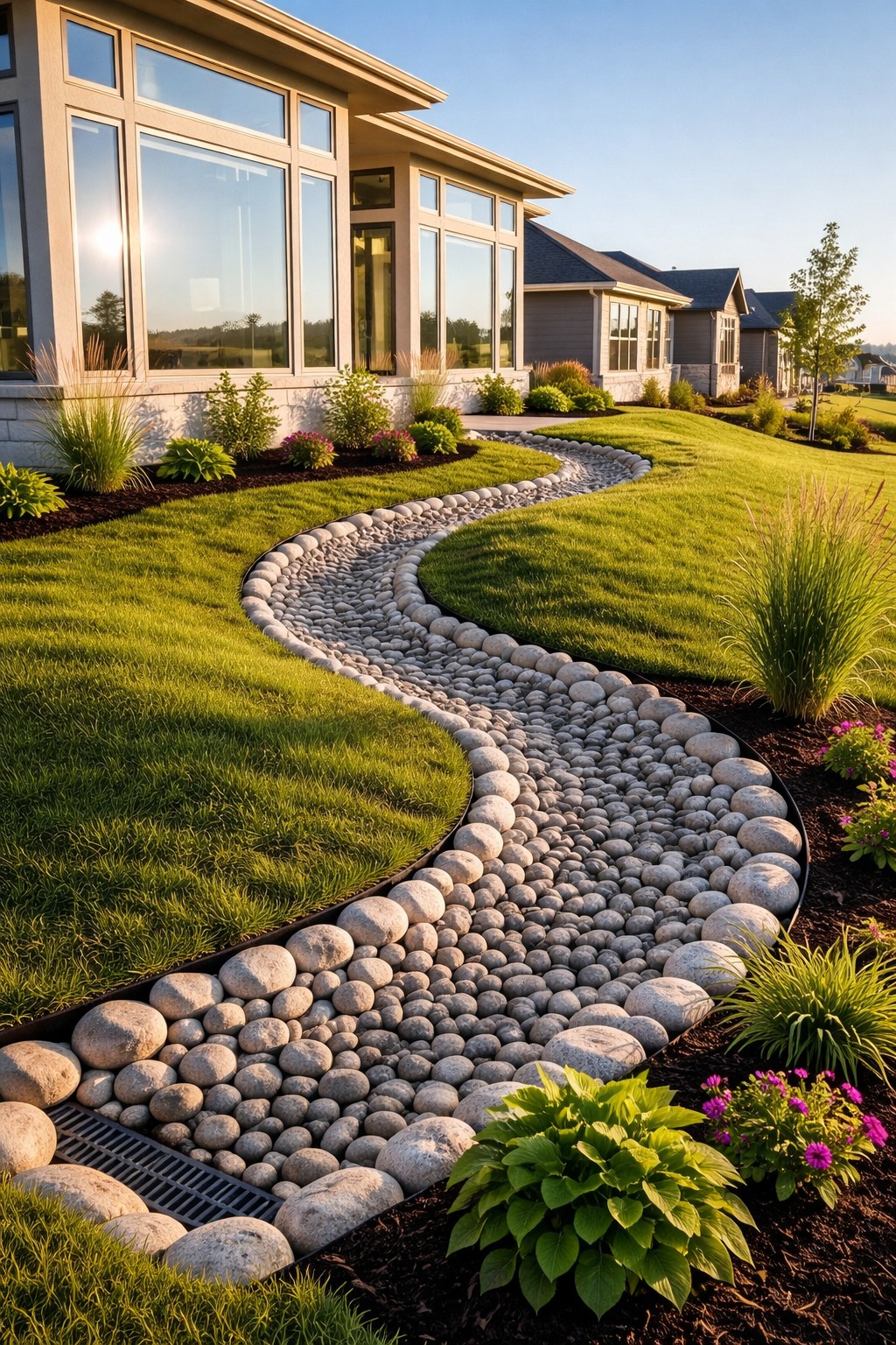 Green - Landscape Drainage Design Using a Decorative Dry Creek Bed This ...