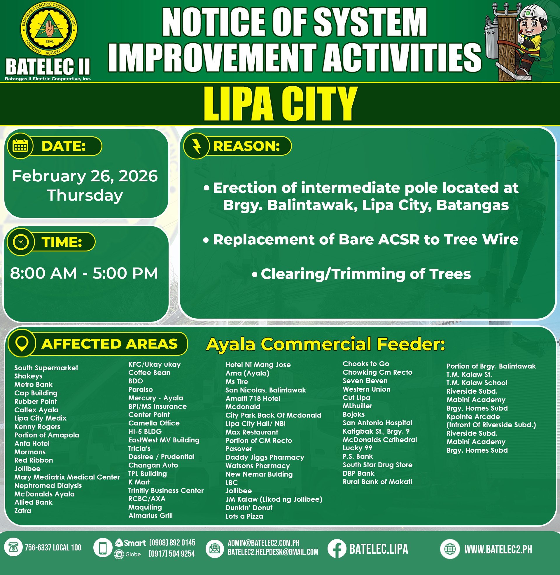 NOTICE OF SYSTEM IMPROVEMENT ACTIVITY 📅 DATE: February 26, 2026 ...
