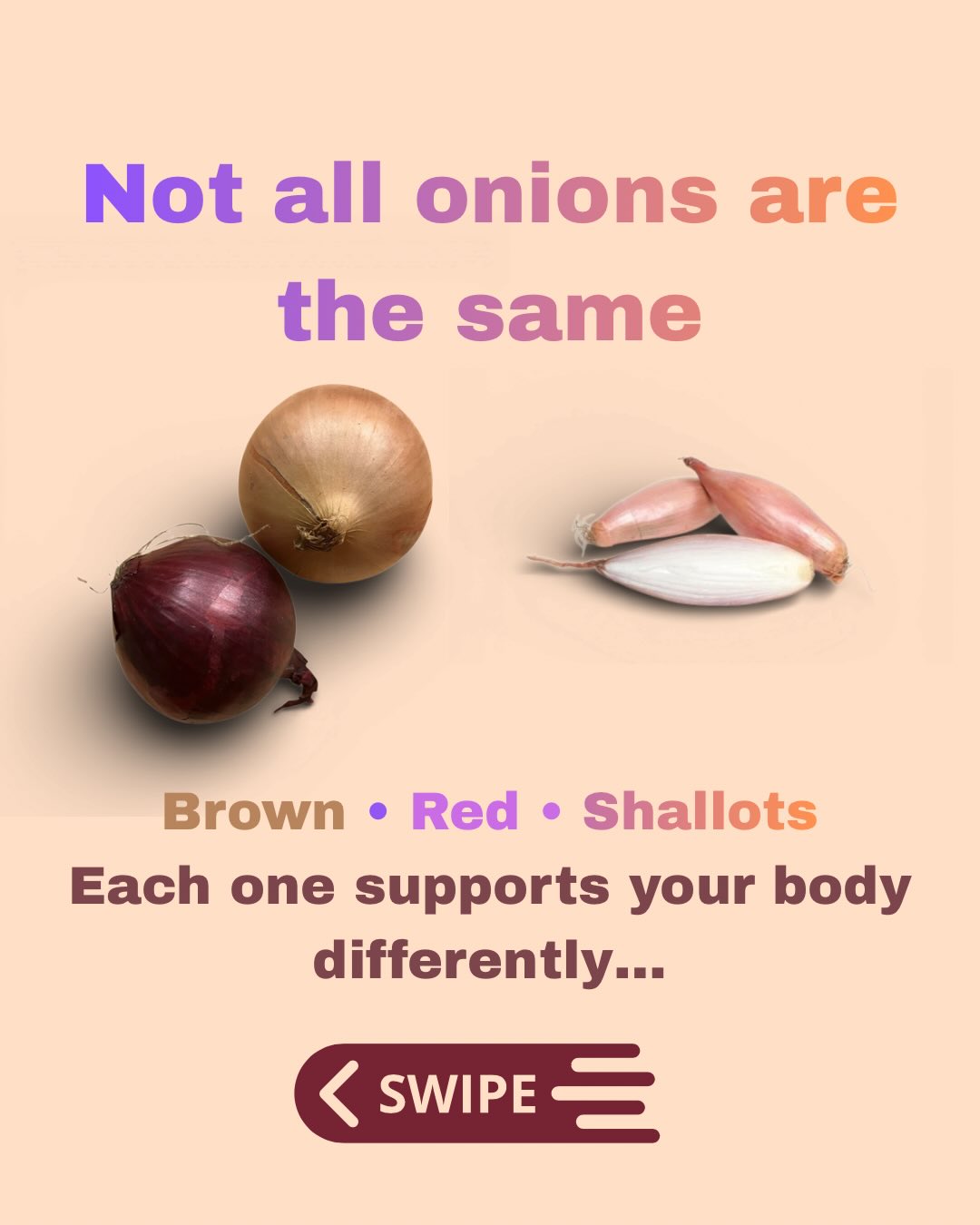 Not all onions nourish the body in the same way 🧅 Brown onions support gut health, red onions boost immunity & hormones & shallots are gentle + mineral-rich. ✨ Eating intentionally can