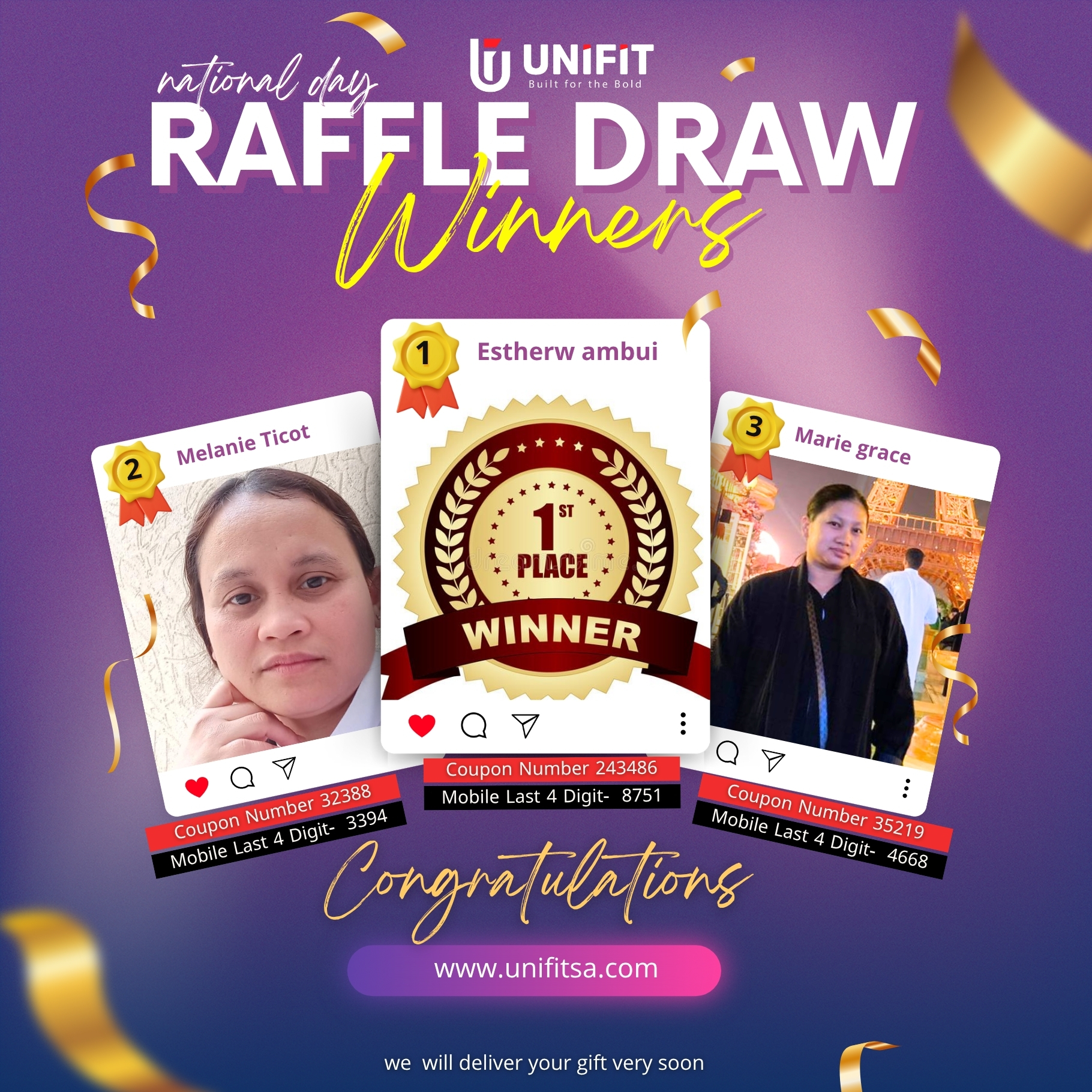 Unifit - Big Congratulation our Raffle Draw Winners | Facebook