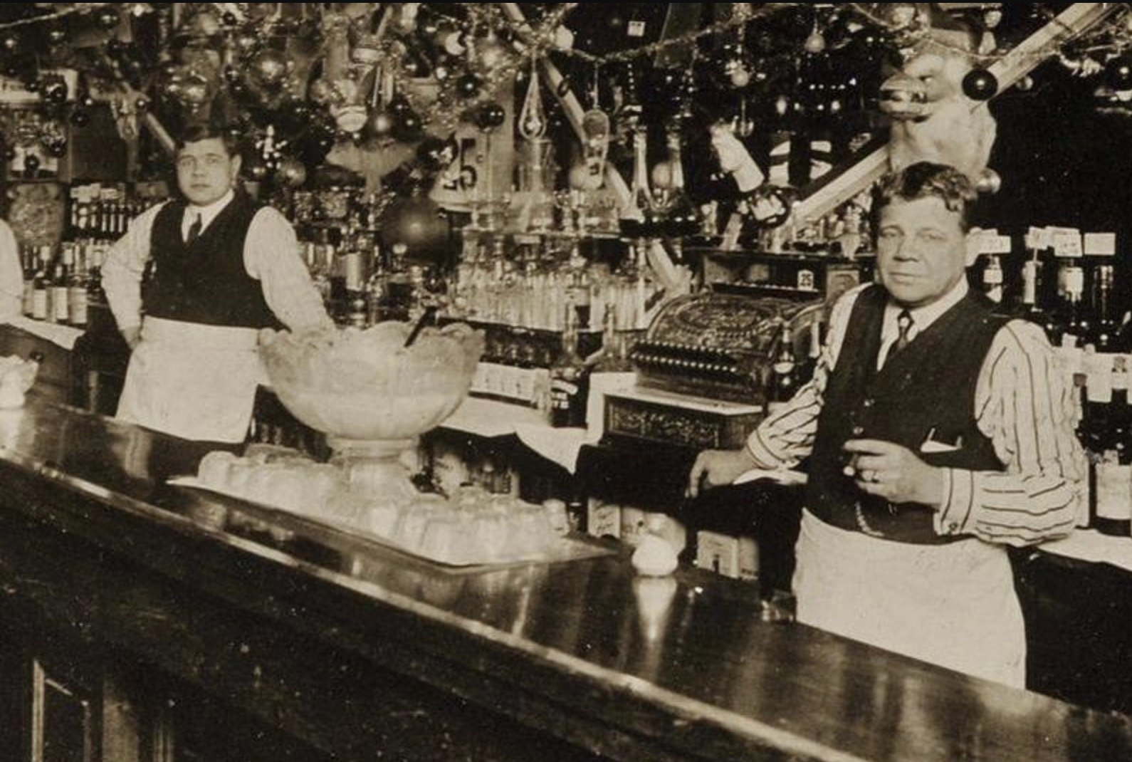 Baseball - Babe Ruth tends bar with his father, George Herman Ruth Sr ...