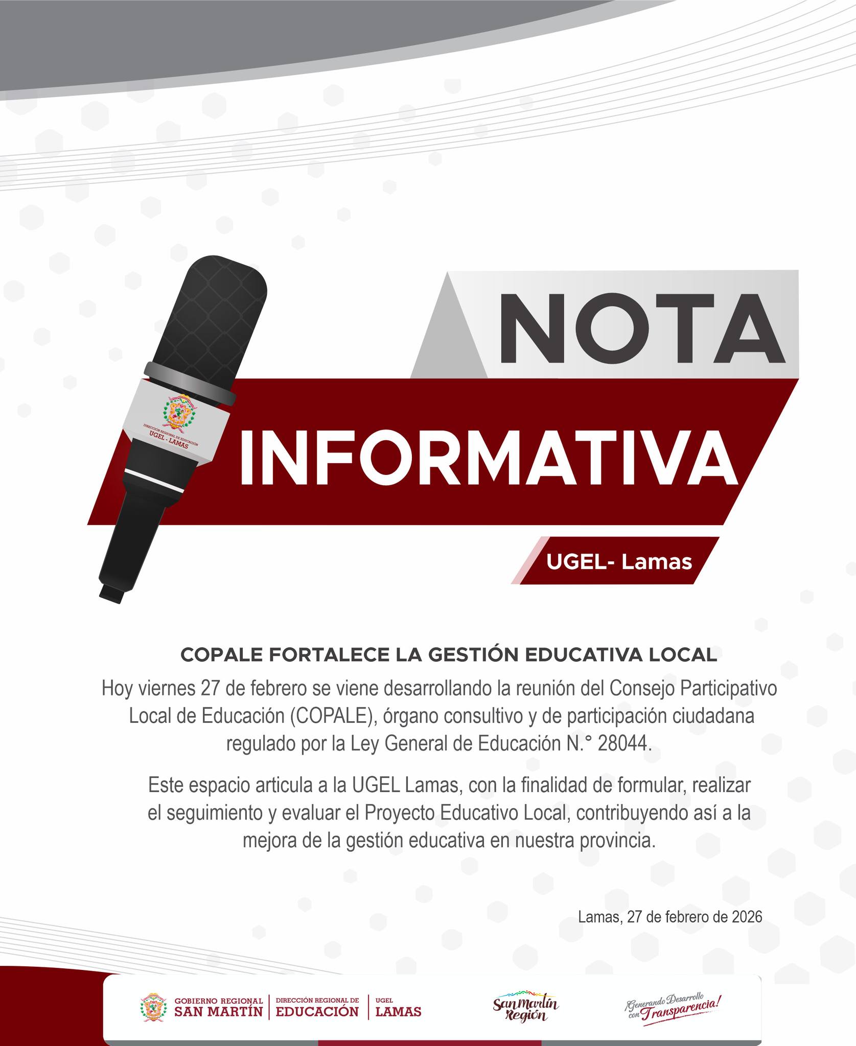📢 NOTA INFORMATIVA REUNIÓN DEL... - UGEL Lamas - U.E 305 | Facebook