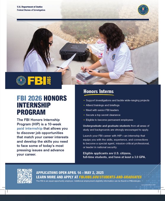 FBI - Jackson - The FBI 2026 Honors Internship are open... | Facebook