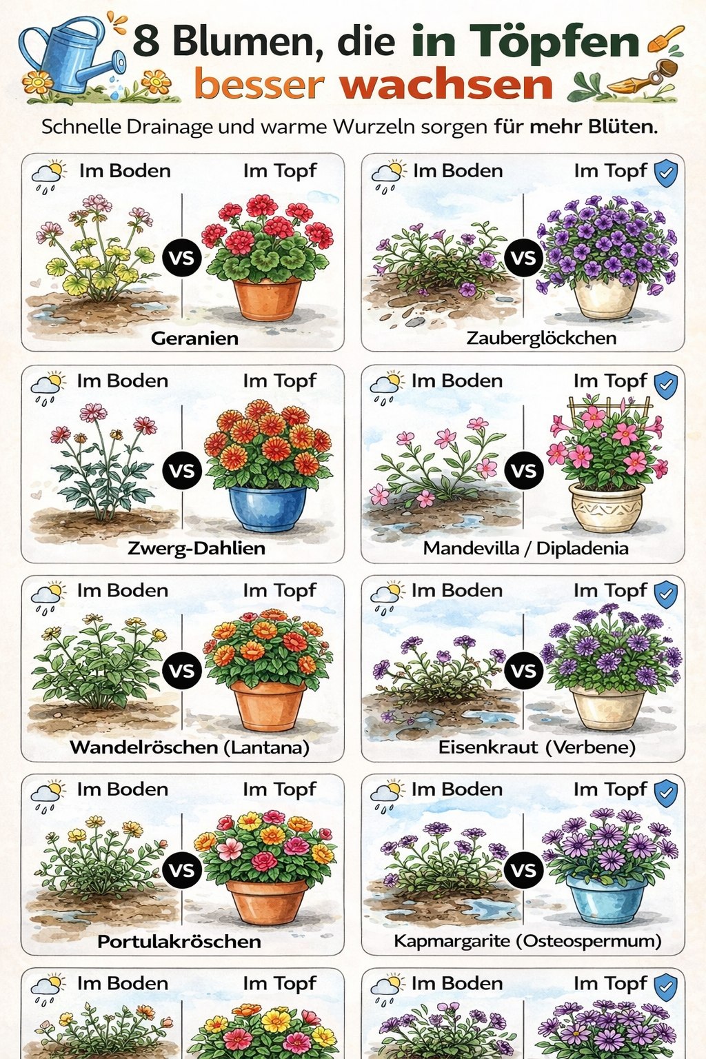 🌸 8 Blumen, die im Topf besser wachsen 🌸 Viele Gärtner glauben, dass Blumen immer besser direkt im Boden wachsen. Doch bei einigen Pflanzen ist genau das Gegenteil der Fall. In Töpfen profitieren vie