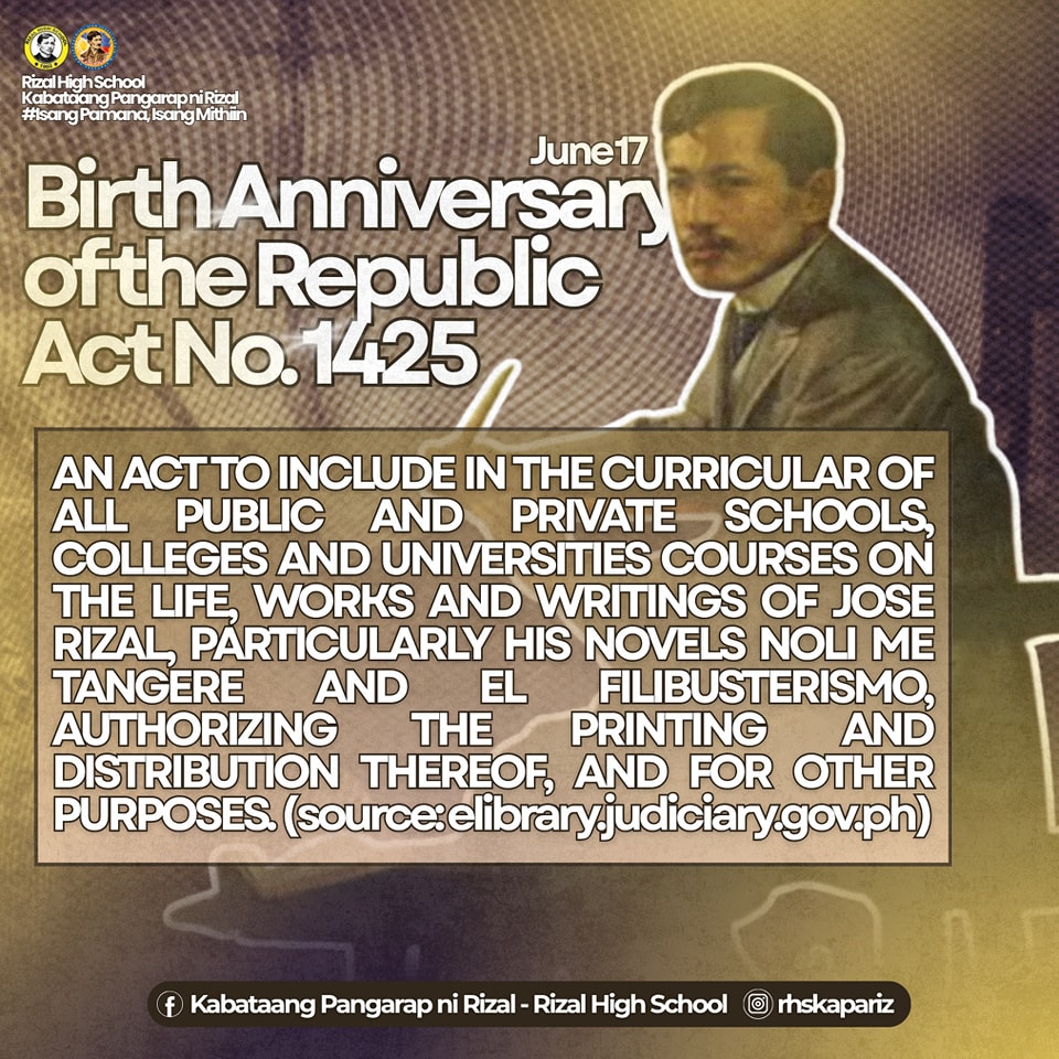 Kabataang - 🇵🇭 Republic Act No. 1425 — also known as the Rizal Law ...