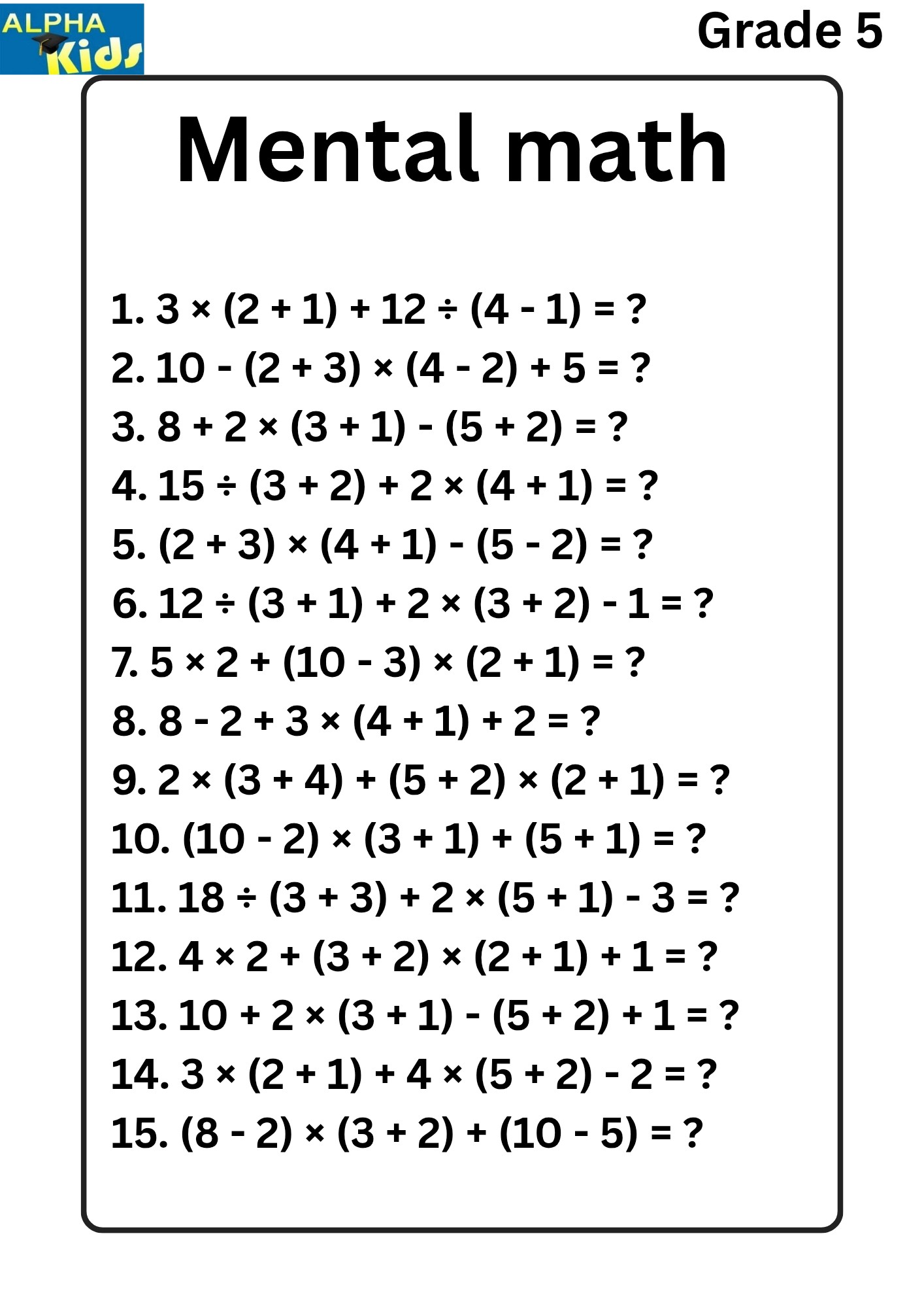 Mental math... - Alpha kids :worksheets and activities | Facebook