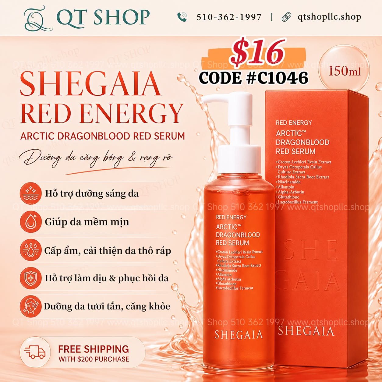 C1046 SHEGAIA - Serum Huyết Rồng Dragonblood Red Serum - 150ml