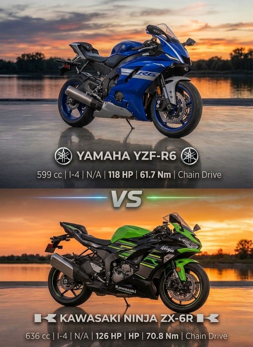 Comparison of 2016 and 2020 Yamaha R6 supersport motorcycles