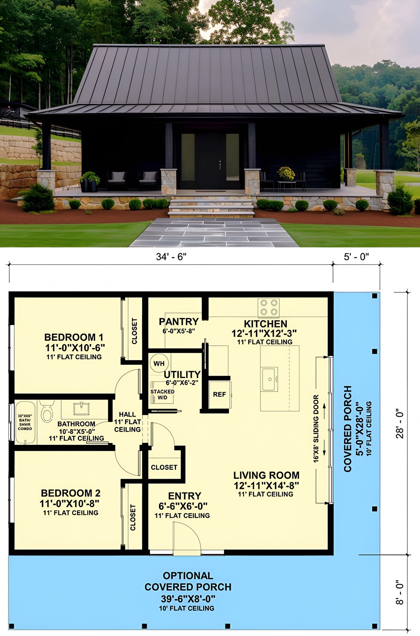 Tiny - 2 Bed Country Cottage with 2-Sided Wrap Around Porch - 966 Sq Ft ...