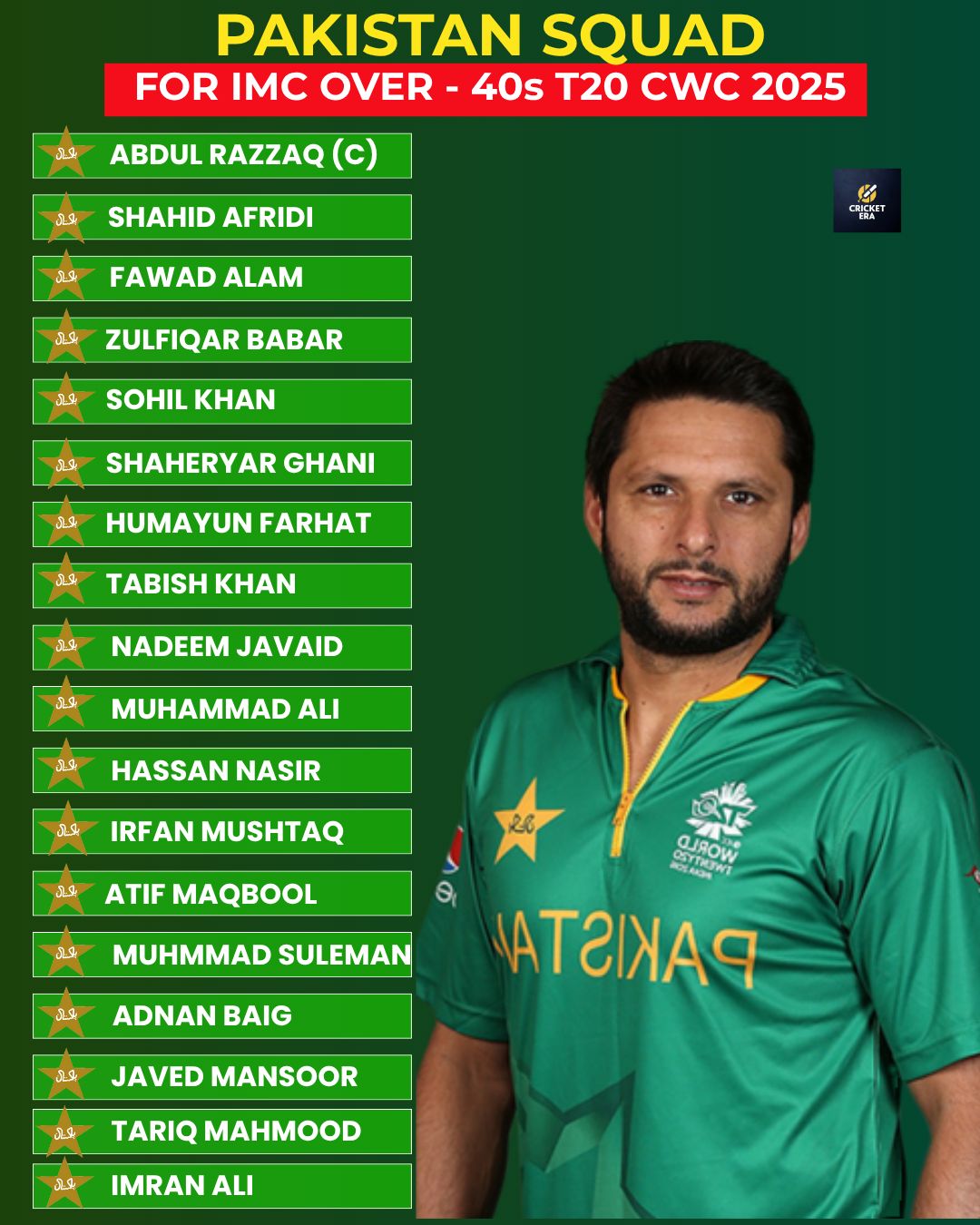 CricketEra - Pakistan Squad Announced for IMC Over-40s T20... | Facebook