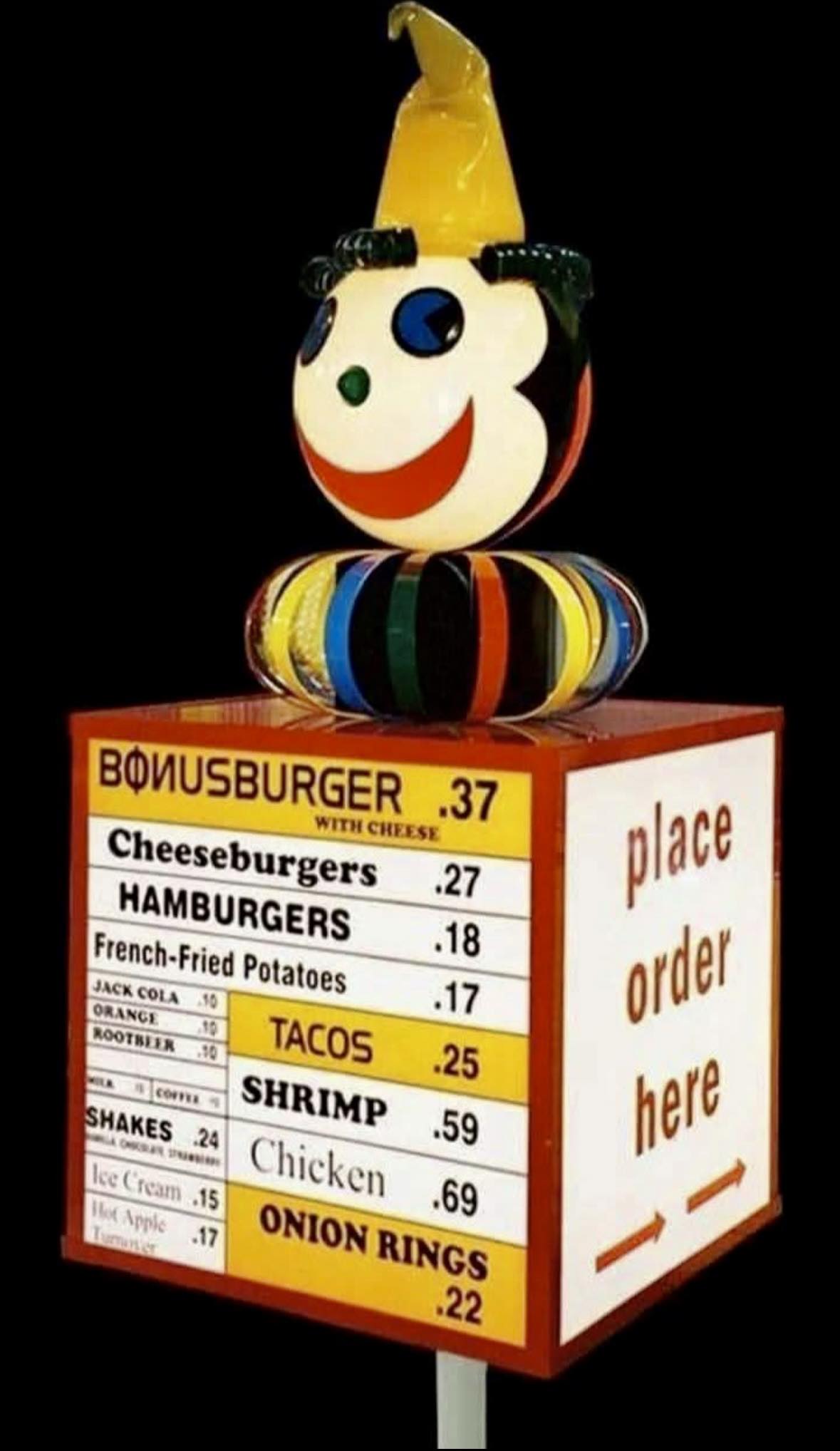 Jack in the Box drive thru menu sign. Early 1960s.