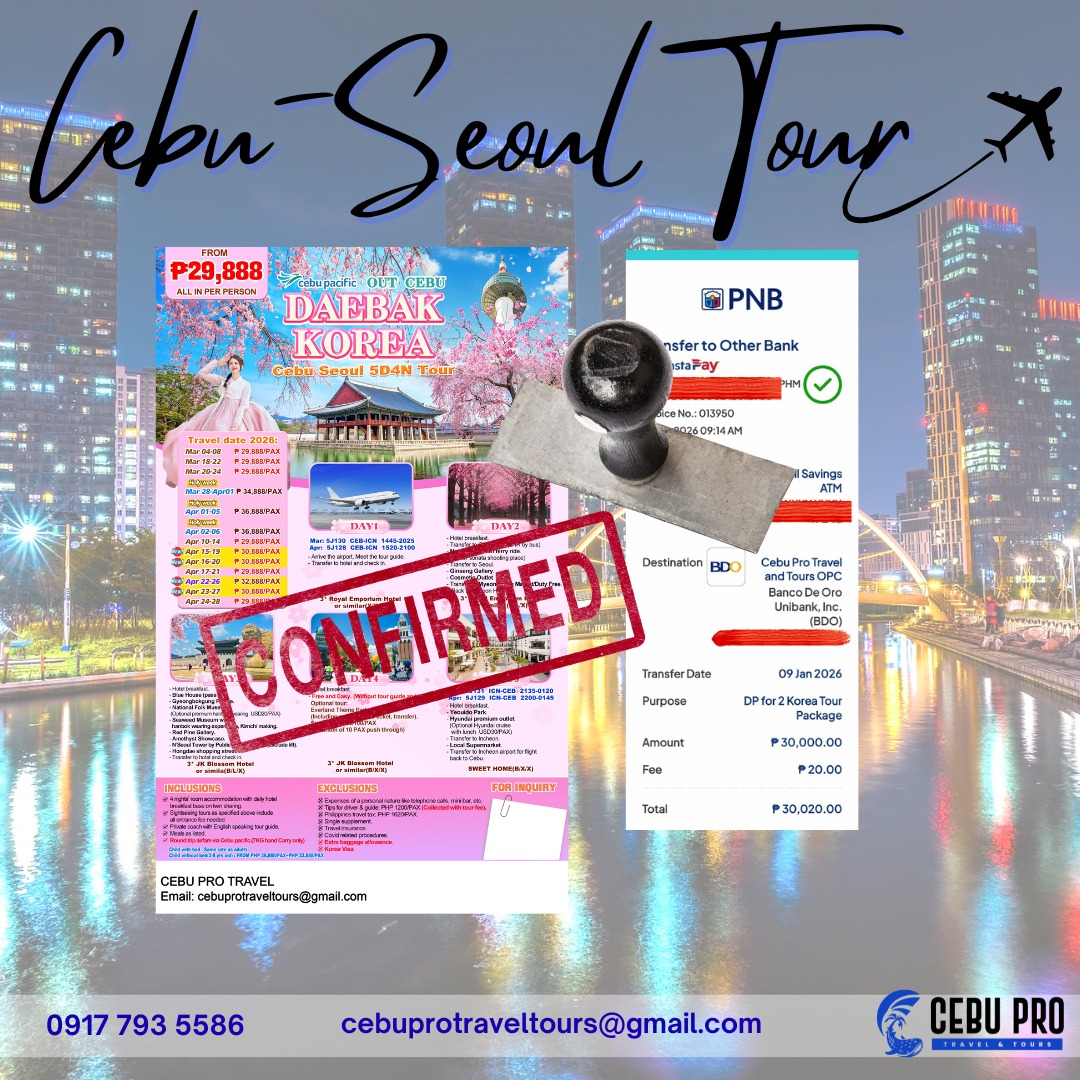 Cebu - 😘😘We have confirmed booking for 5d4n Cebu -Seoul Korea Thank You ...
