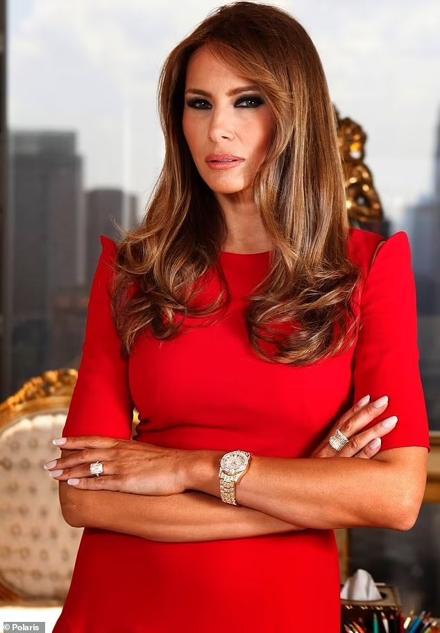 lady in red dress at inauguration Melania's first from 2017 was also designed Gilead! Faithe