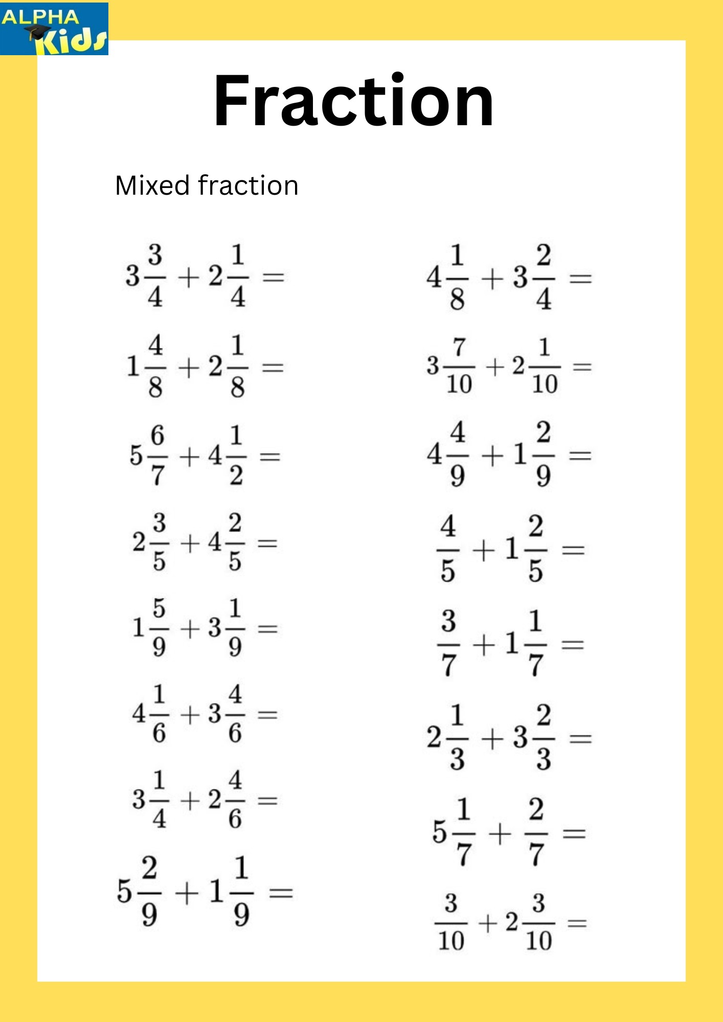 Math fraction... - Alpha kids :worksheets and activities | Facebook