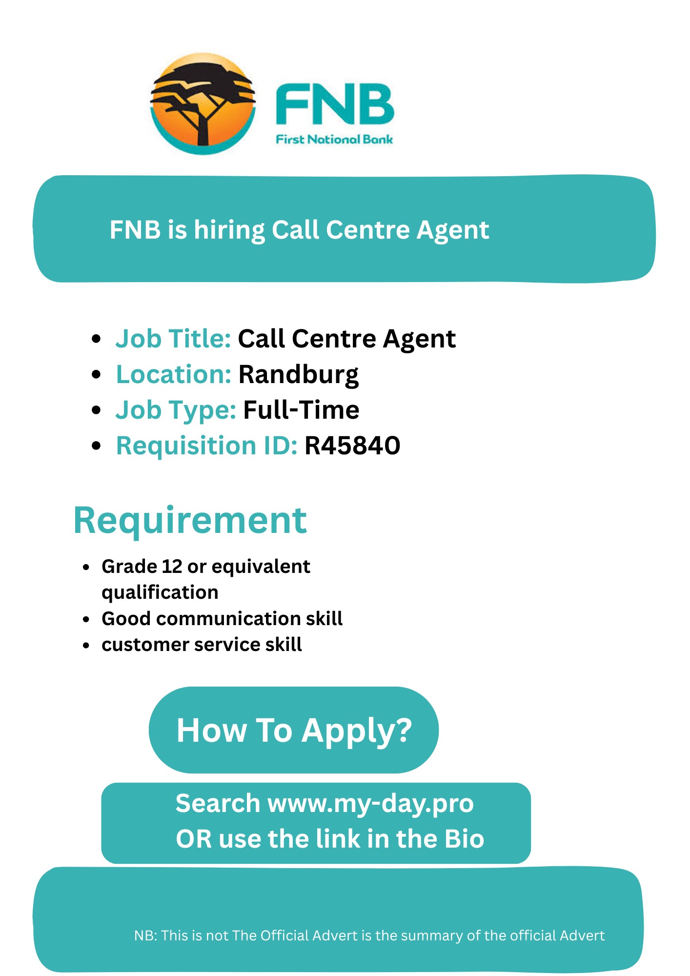 Job - Job Title: Call Centre Agent Location: Randburg Job Type: Full ...