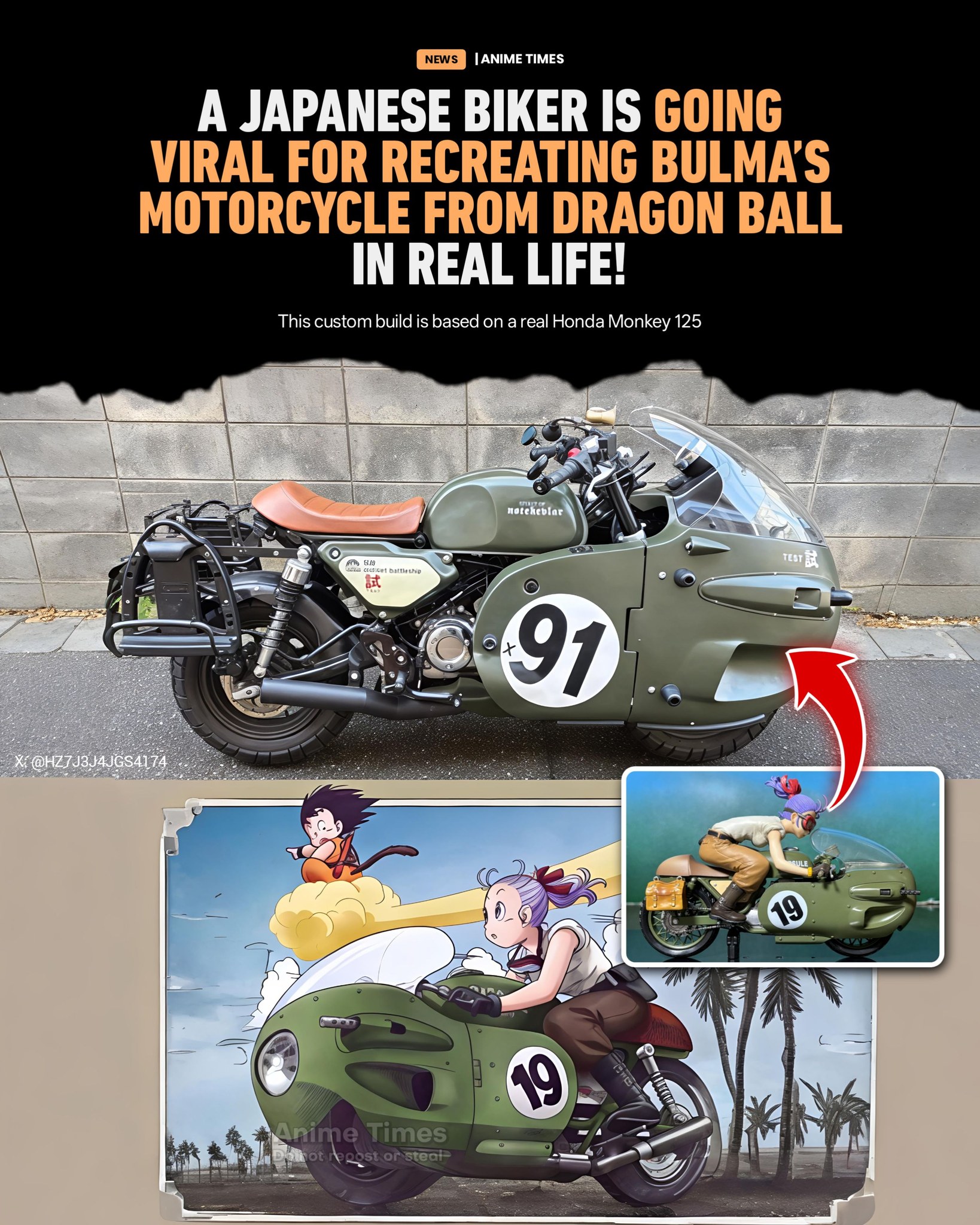 ドラゴンボール - モンキーポッドになります！ Dragon Ball's No. 19 motorcycle recreated on a Honda Monkey 125