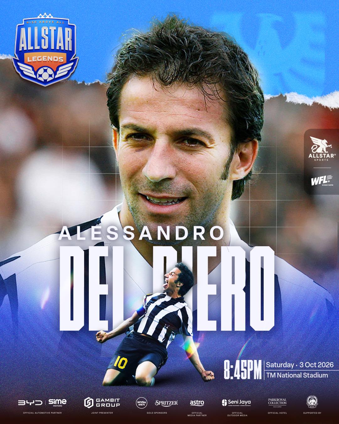 Alessandro Del Piero to play in Allstar Legends football match at