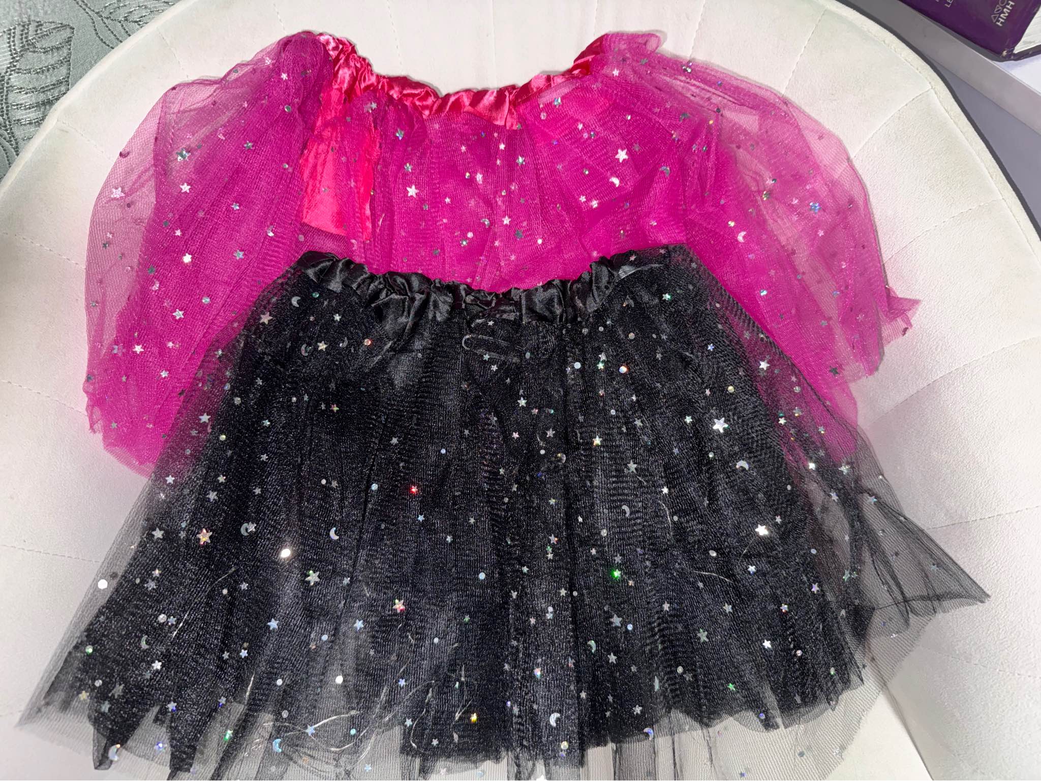 hot pink and black tutu dress Cute Halloween light up skirt in pink. The skirt has colorful LED lights and glitter stars, perfect for Halloween, costume parties, dress-up, or photos. pick up at El Monte halloween costume with pink tutu
