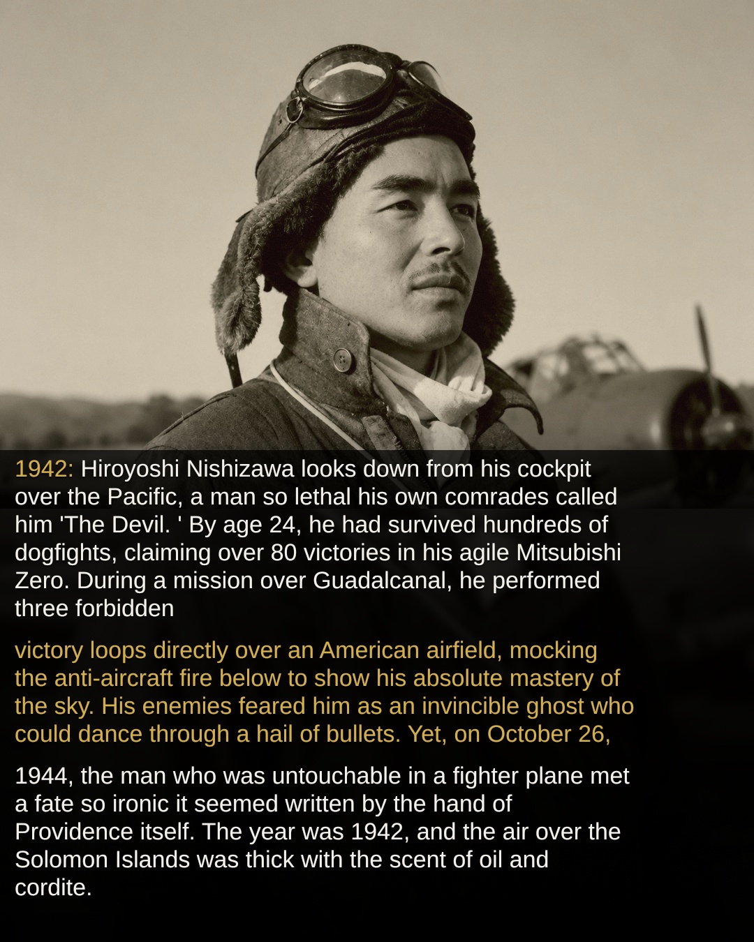 Japanese Zero Ace (87 kills) Hiroyoshi Nishizawa. He was killed in