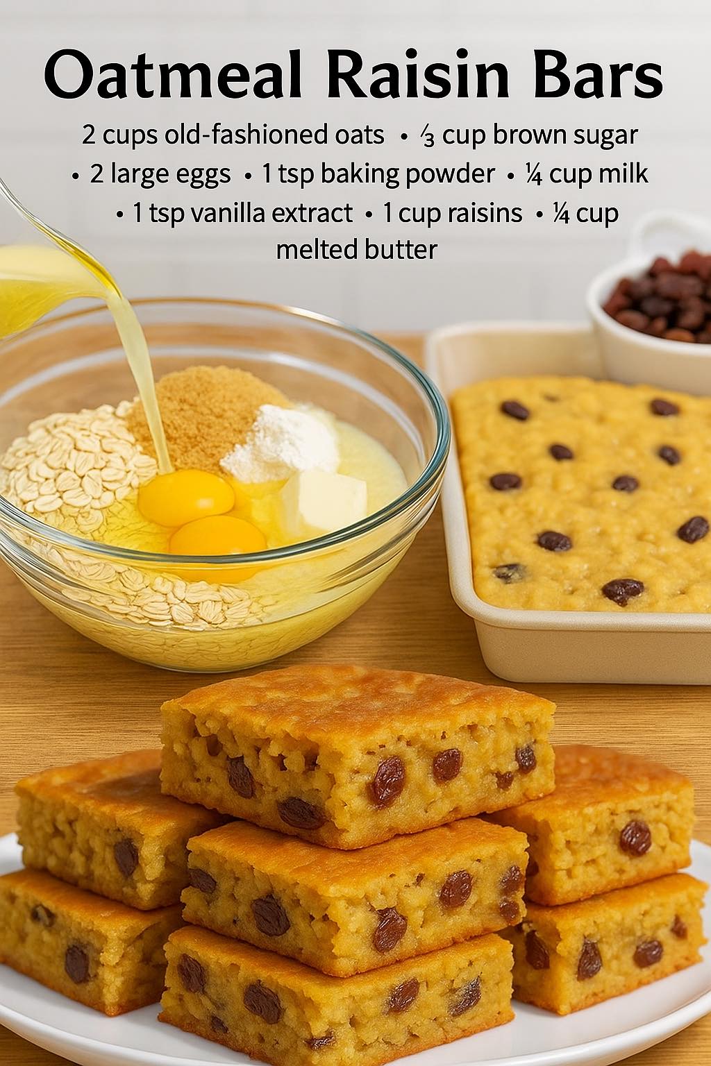 Yum - ⸻ 🍯 Oatmeal Raisin Bars Ingredients: • 2 cups old-fashioned oats ...
