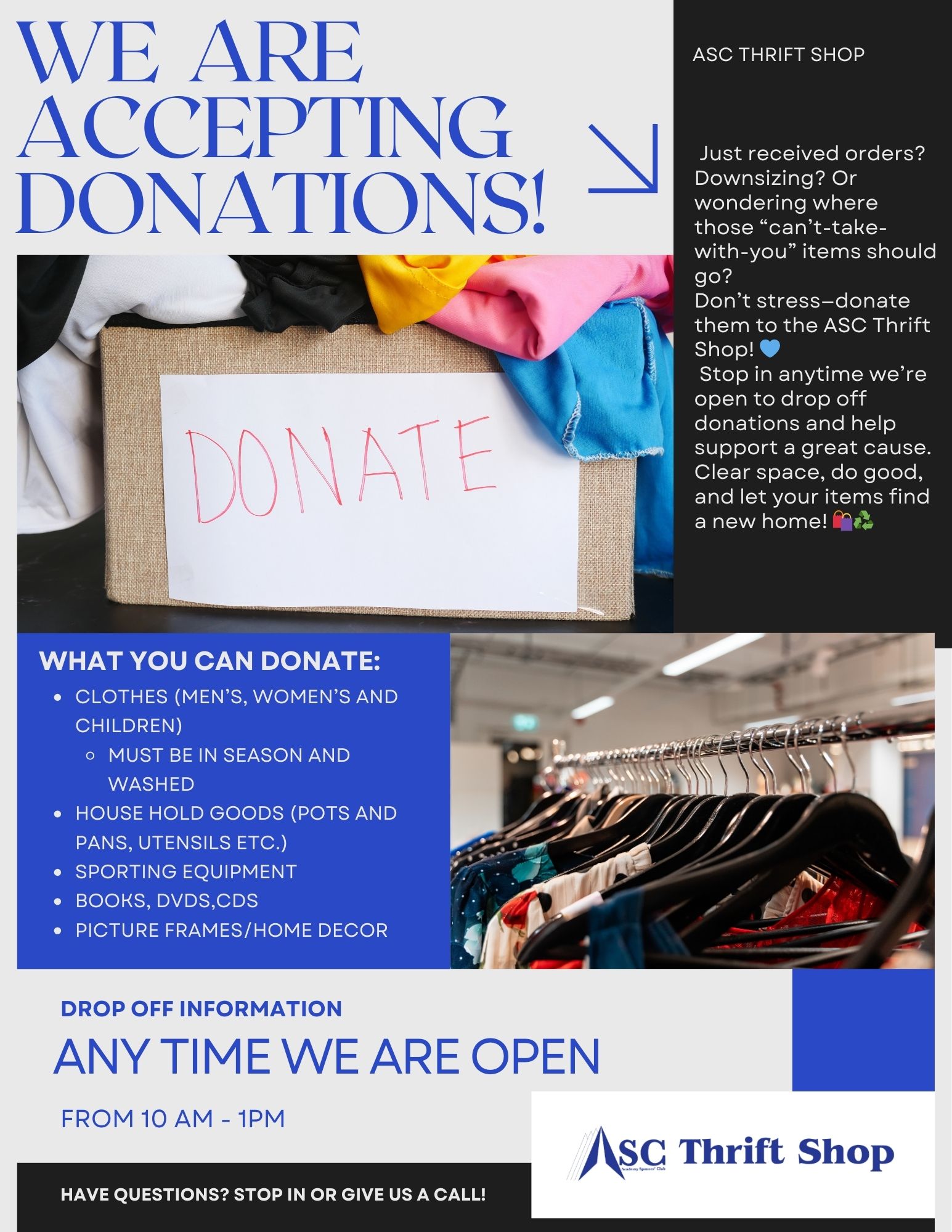 Academy - 📦💙 We’re accepting donations! 💙📦 Have items looking for a ...