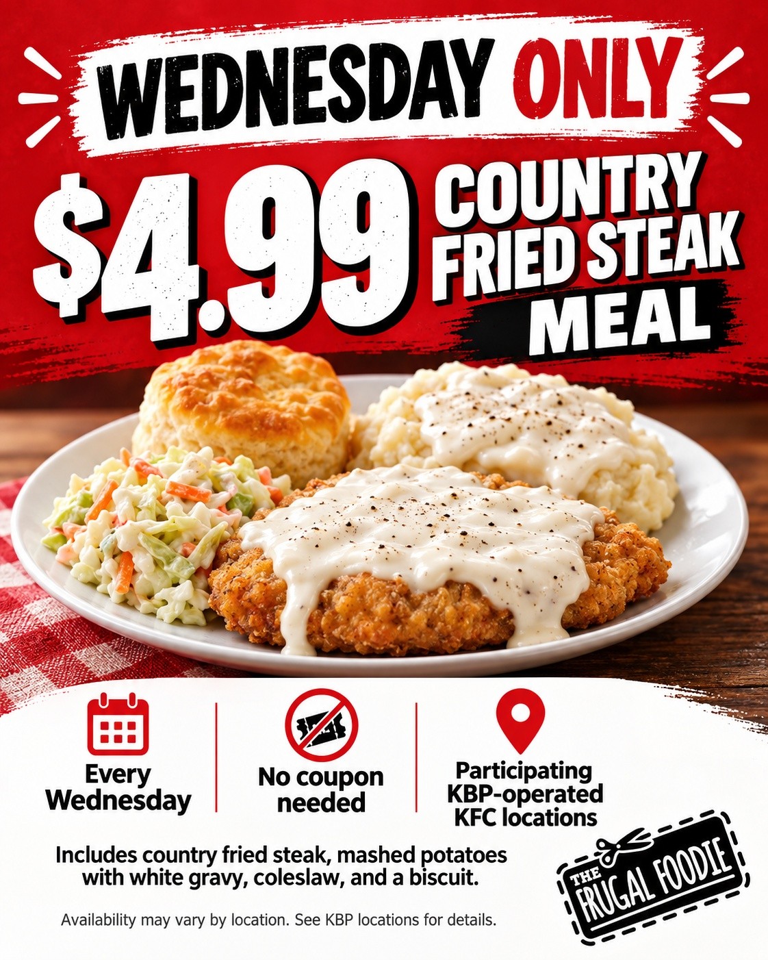 KFC $4.99 Country Fried Steak Meal on Wednesdays