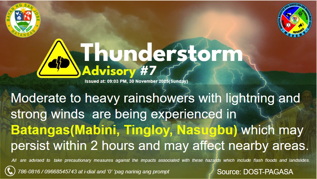 Mdrrmc - EXCERPT Thunderstorm Advisory No. 7 Issued at: 9:03 PM, 30 ...