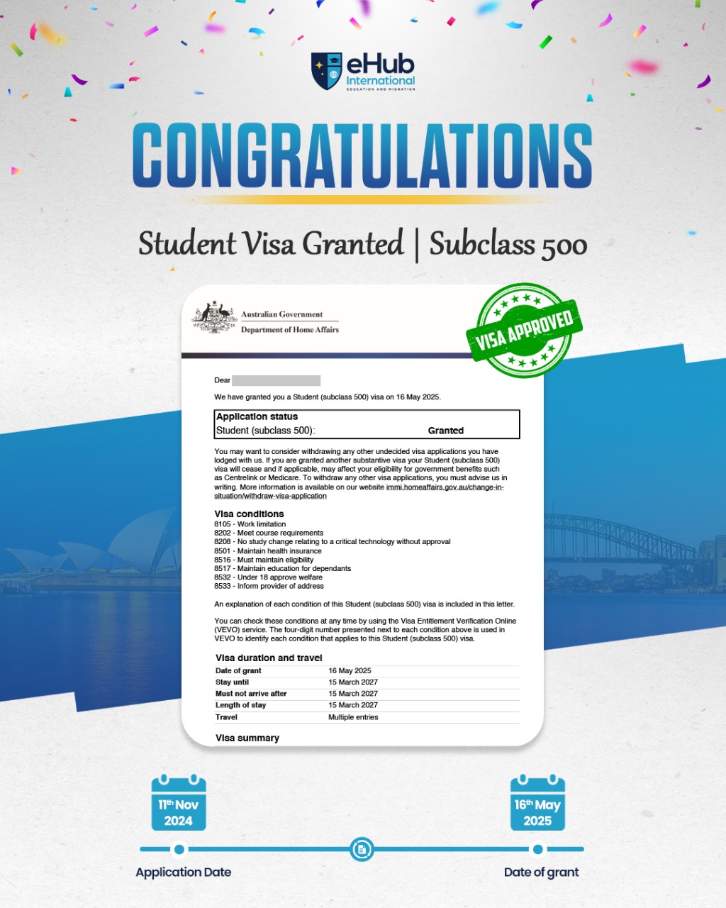 eHub - Student Visa Granted (Subclass 500) 🎉 Congratulations to our ...