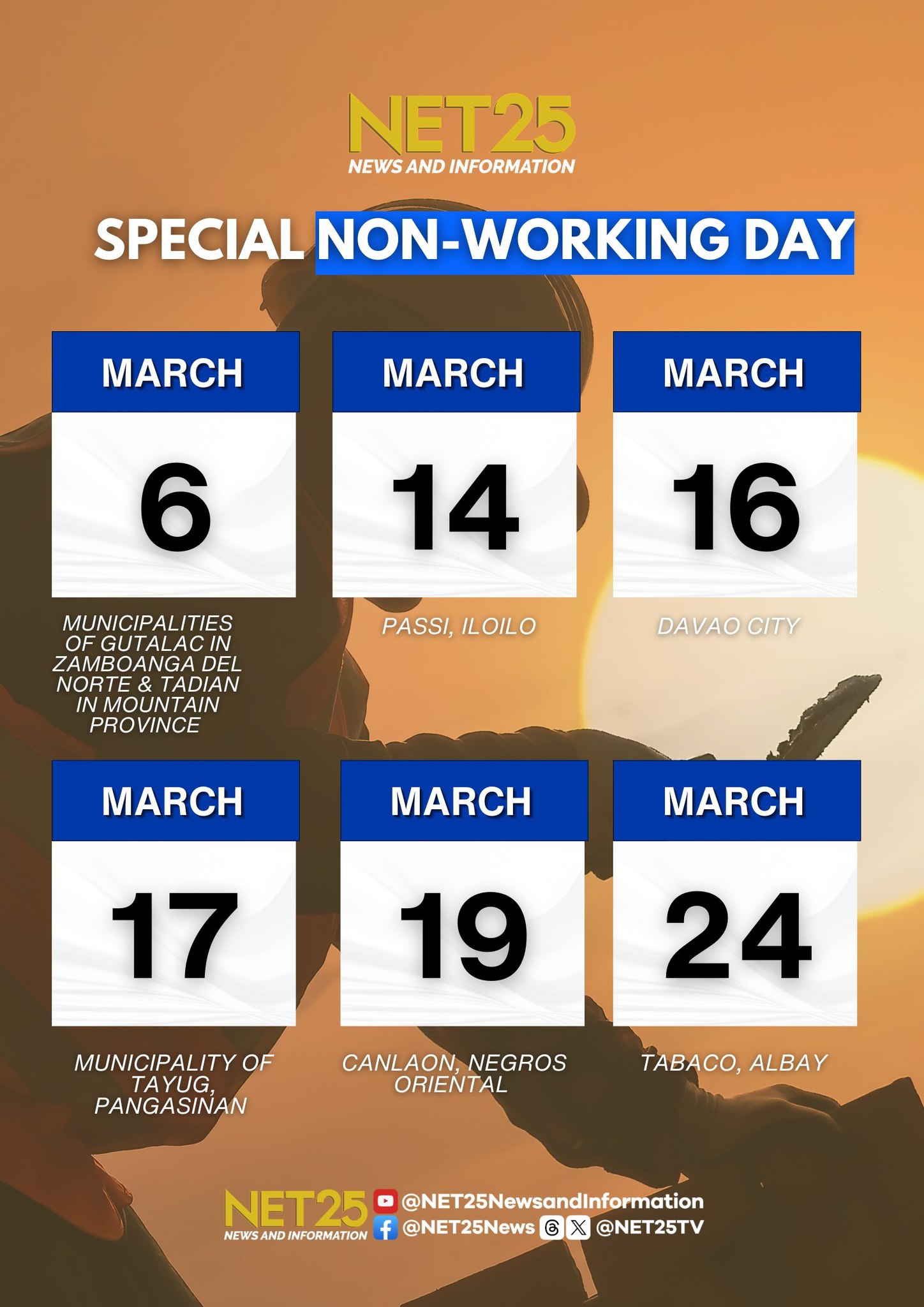 NET25 - SPECIAL NON-WORKING DAYS! Idineklara ang mga sumusunod na petsa ...