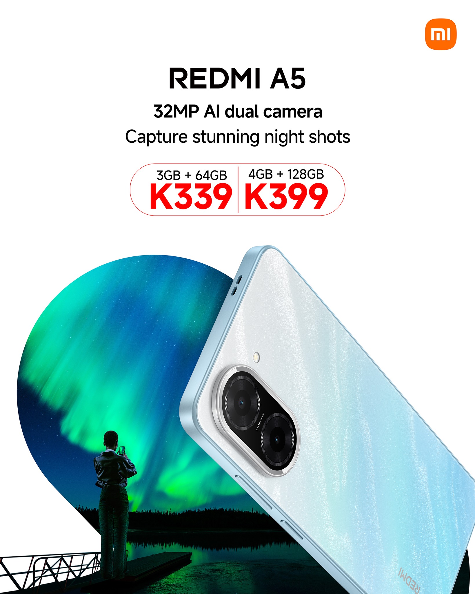 ✨ Unleash the night with the Redmi A5 🌌📱 – 32MP AI dual camera