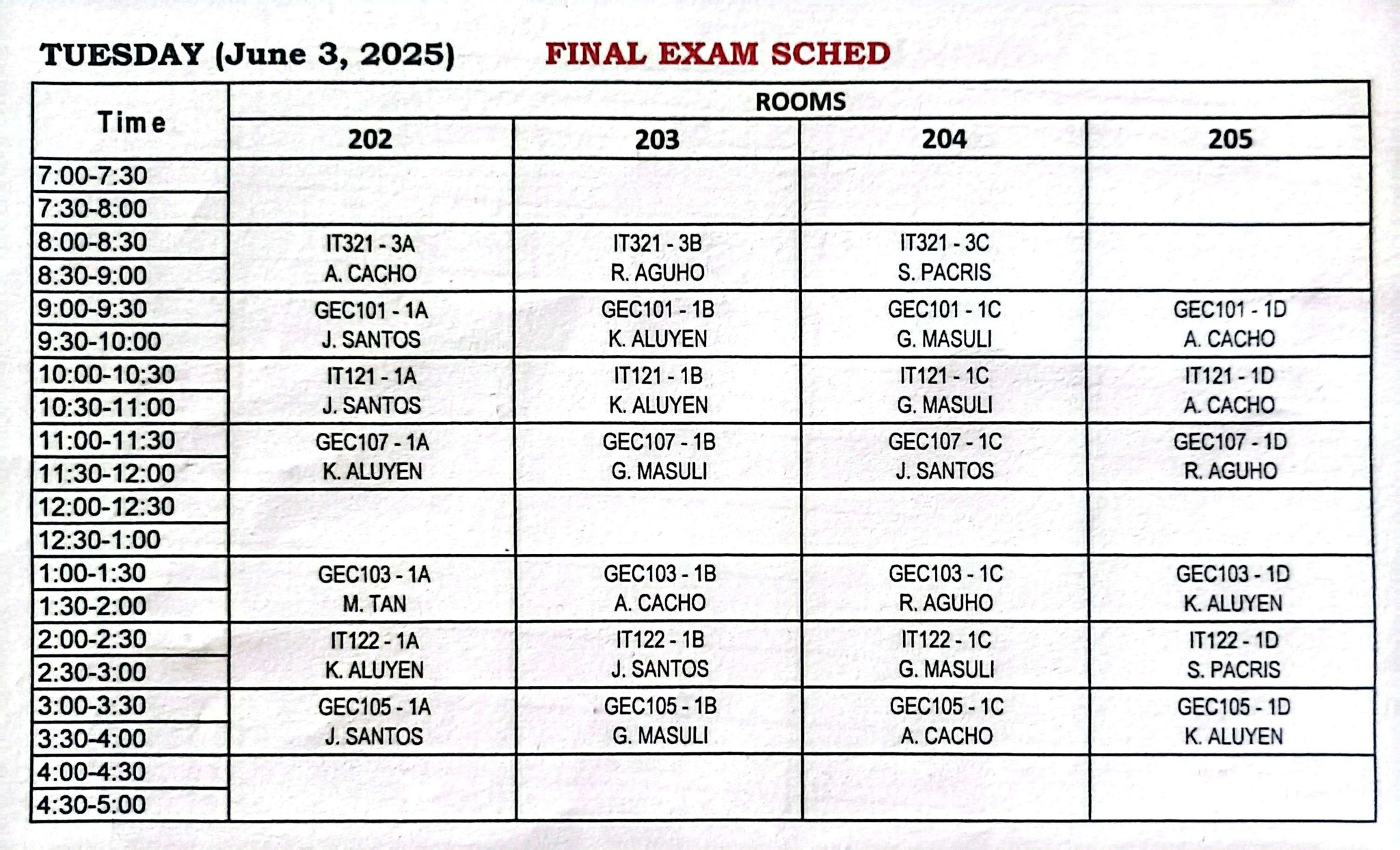 Douglas College Final Exam Schedule