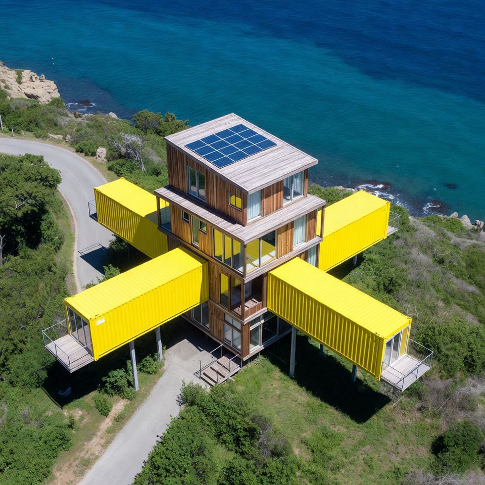 Luxury - This unique container home design features a central multi ...