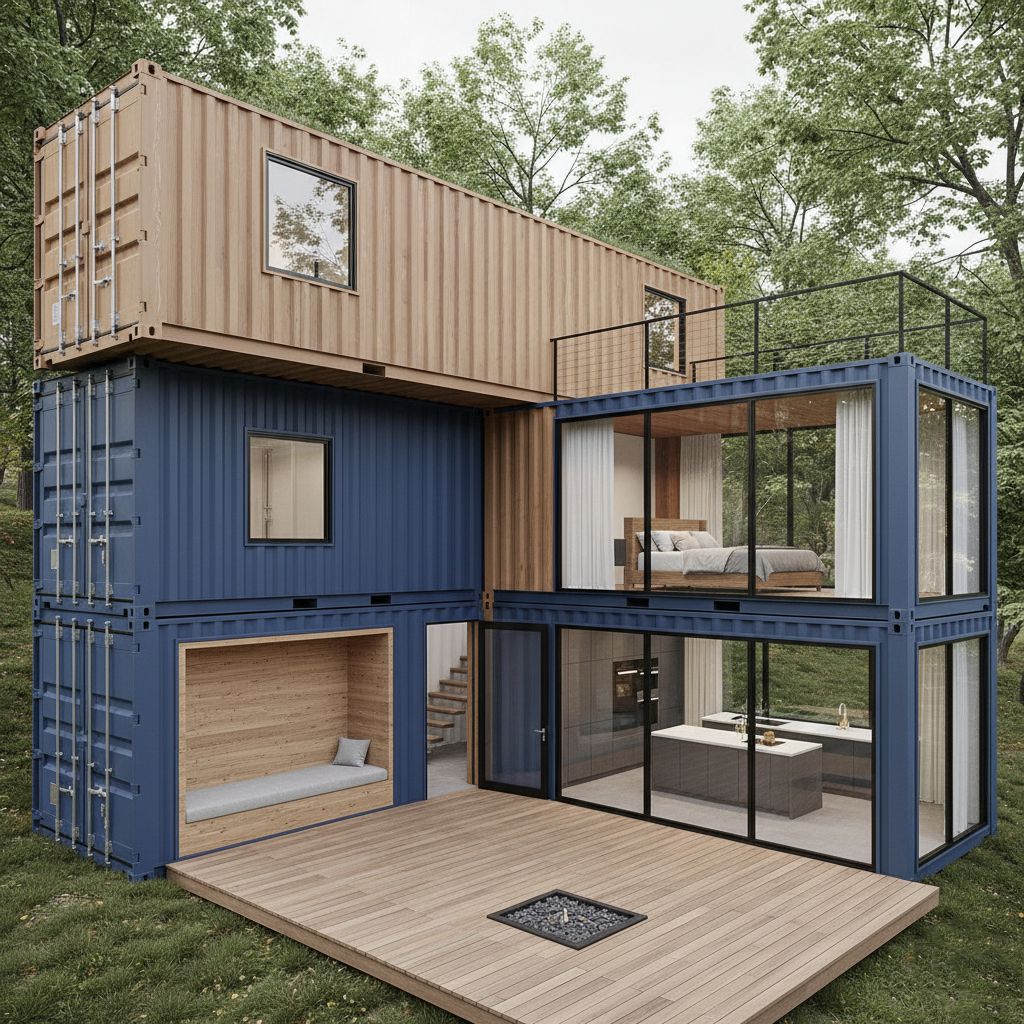 Luxury - This innovative container home features a multi-level design ...