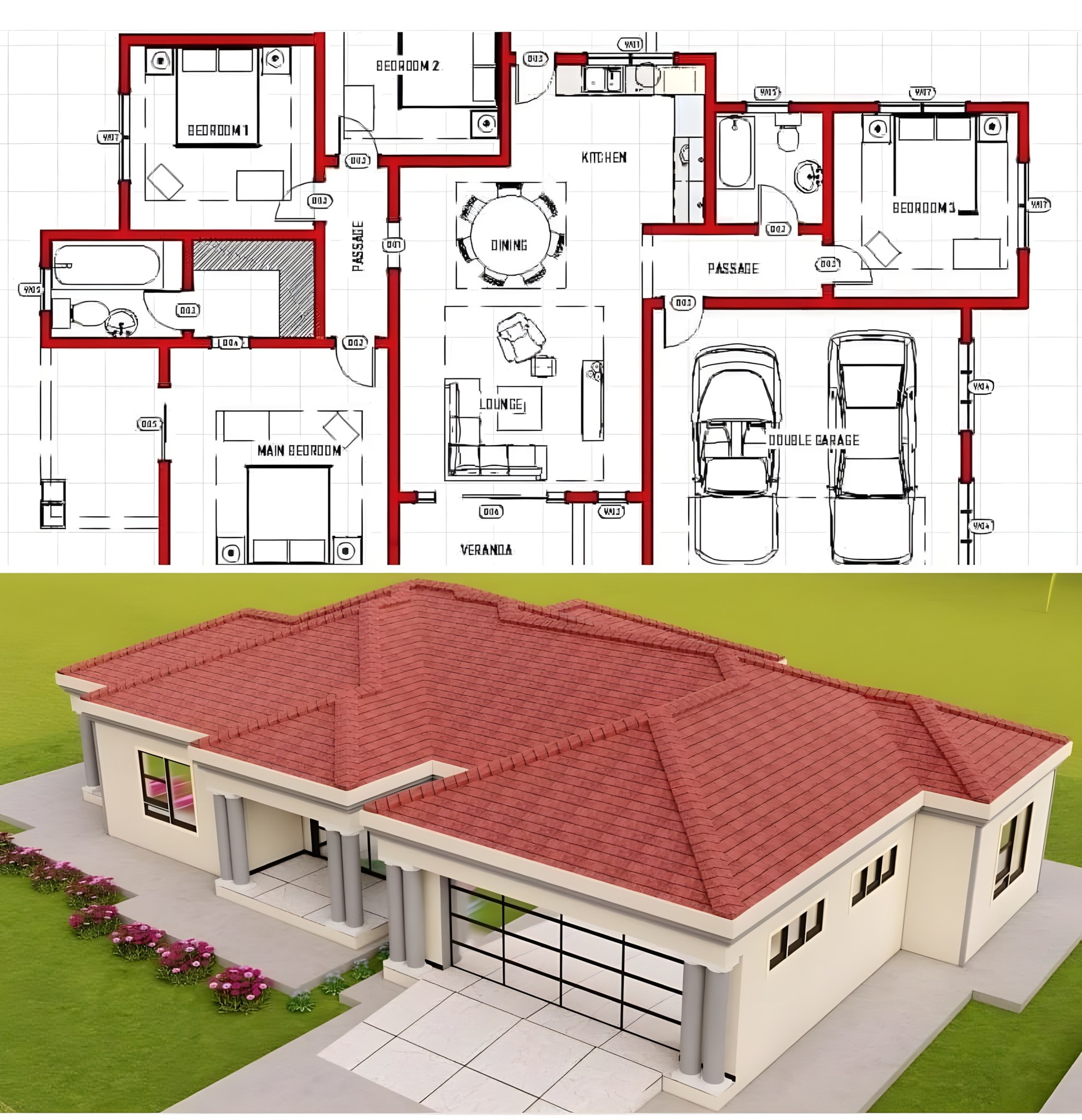 DreamFlow - a residential building design, showing both a 2D floor plan ...