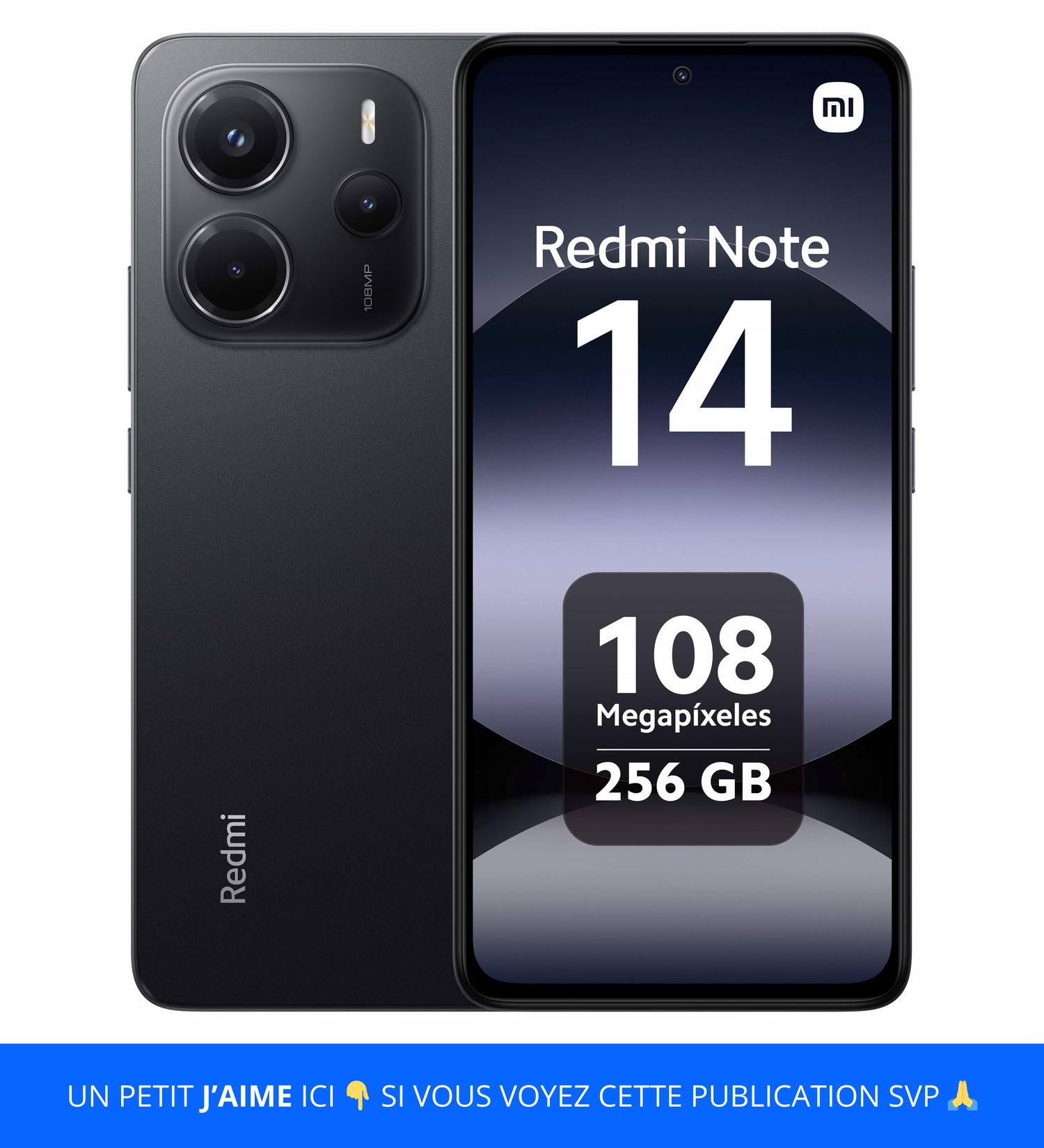 Redmi Note 14 8GB+256GB - Noir Minuit - Écran AMOLED 120Hz, Appareil Photo 108MP, Batterie 5500mAh
