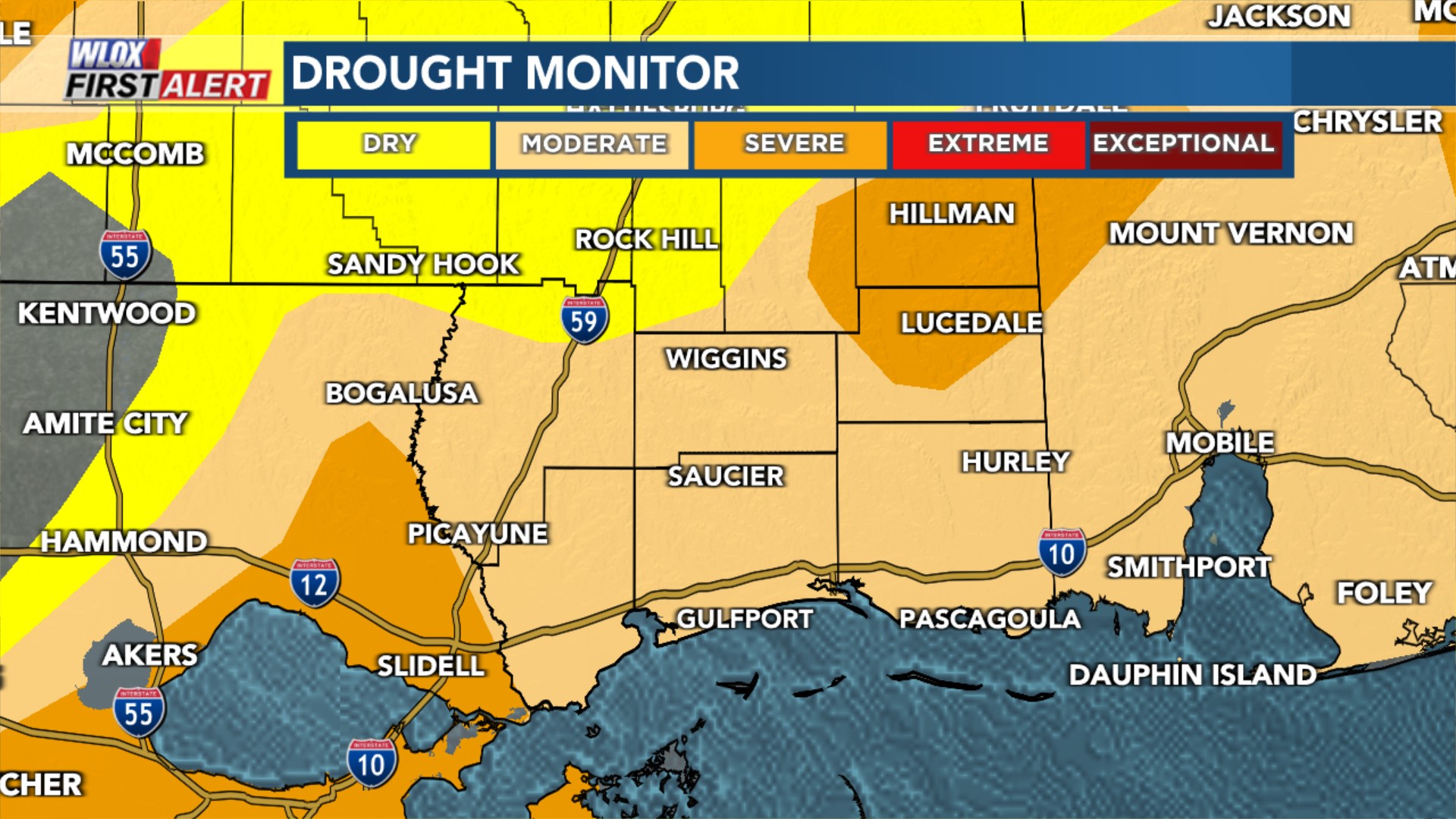 All of South MS is now in moderate to severe drought.