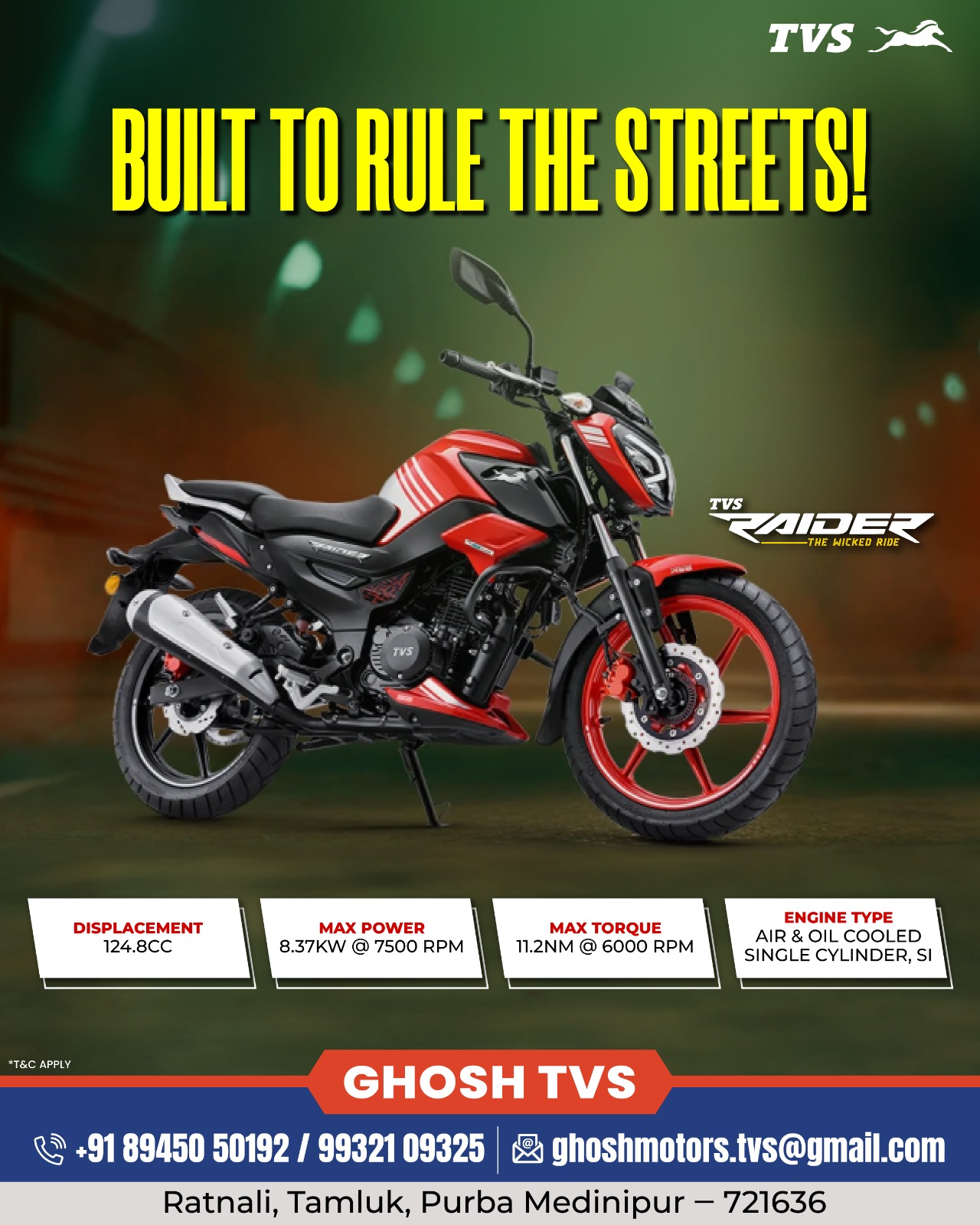 Ghosh - The TVS Raider Disc Red is engineered to dominate every street ...