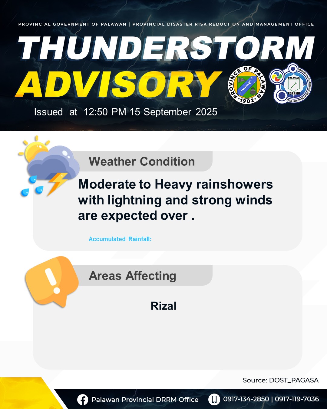 Palawan - Thunderstorm Advisory No. 14 #VISPRSD Issued at 01:22 PM 15 ...