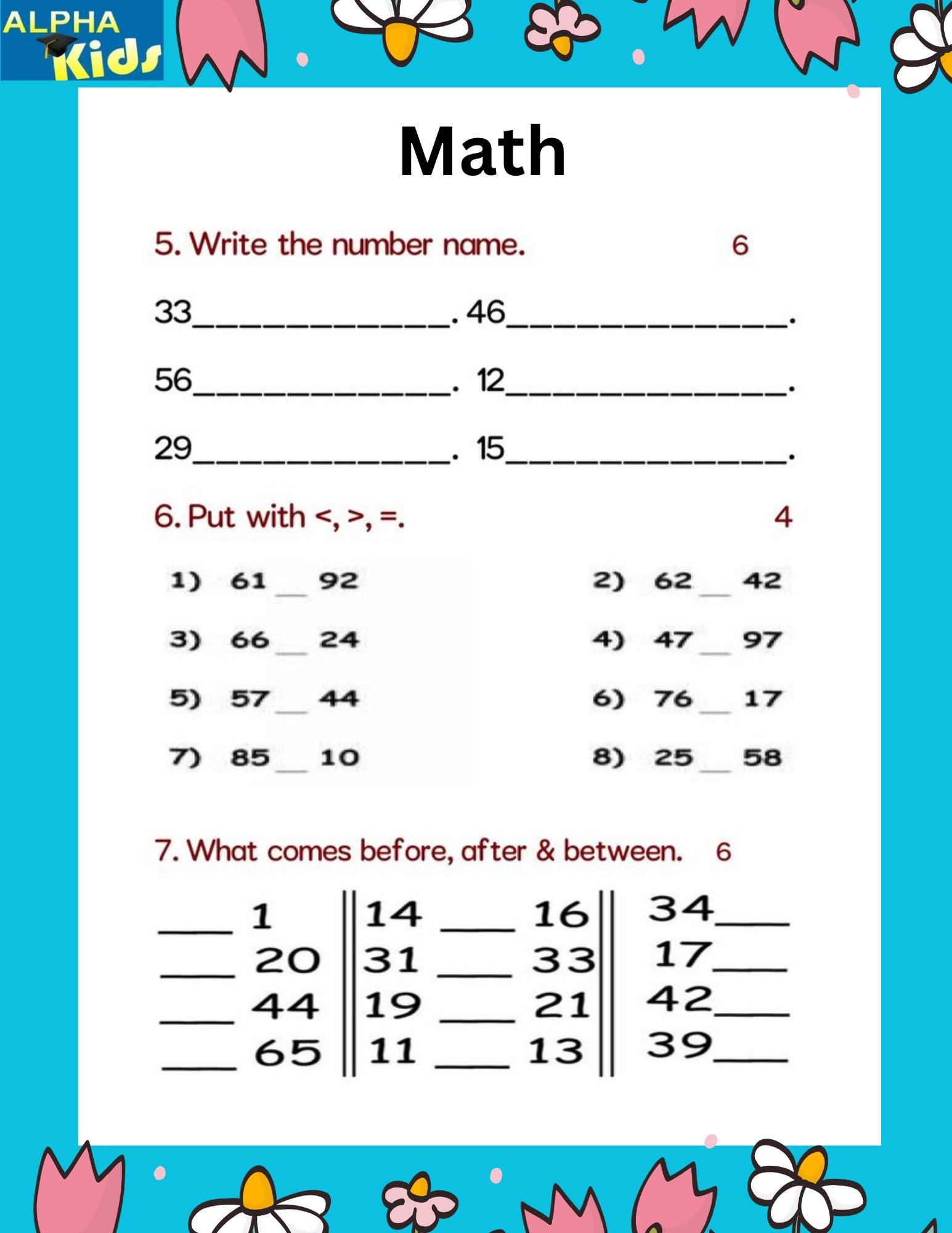 Math worksheet... - Alpha kids :worksheets and activities | Facebook