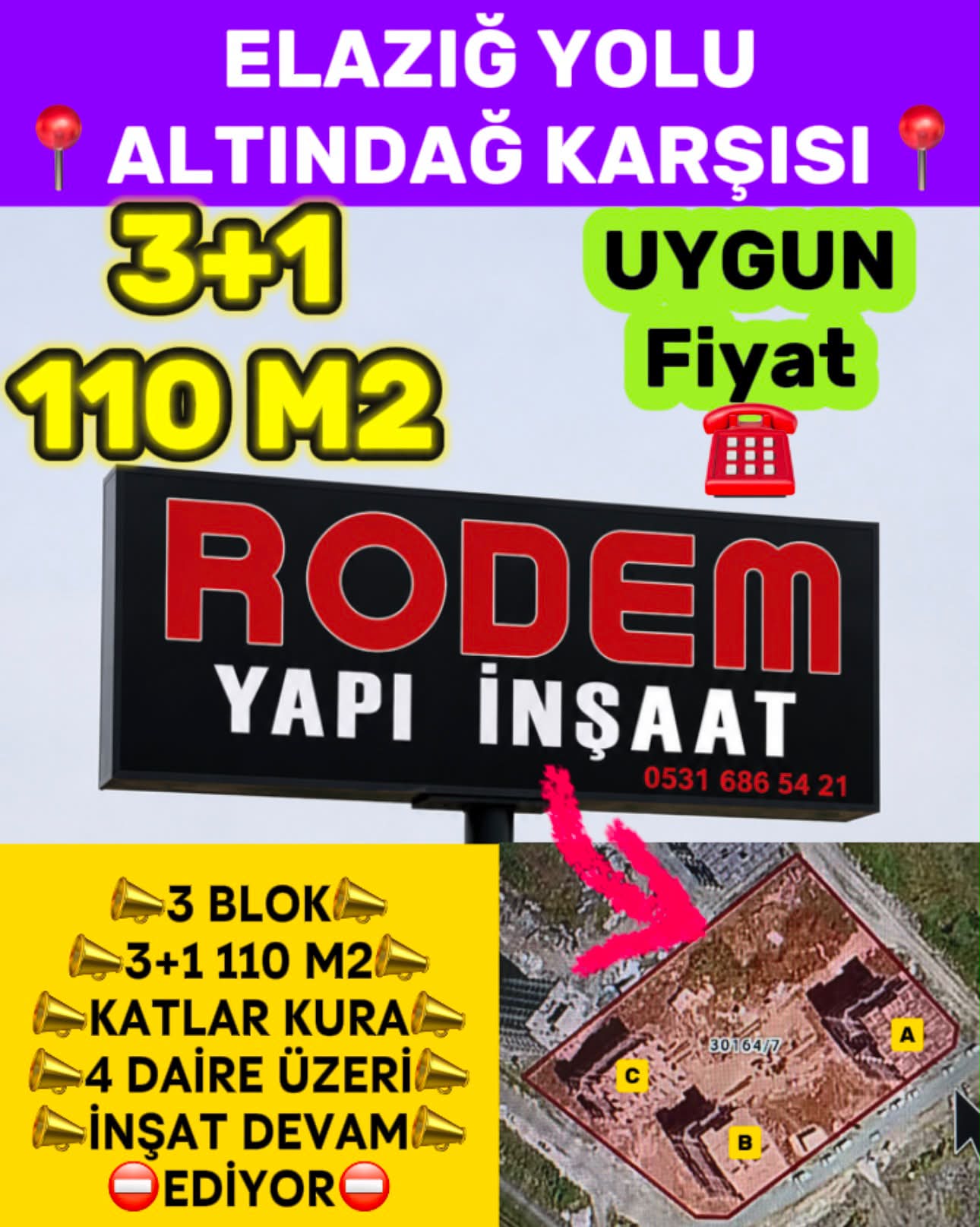🔴 RODEM YAPI ELAZIĞ YOLU ÜZERİ ALTINDAĞ KARŞISI 🔴 🟢 Uygun Fiyata Satıl
