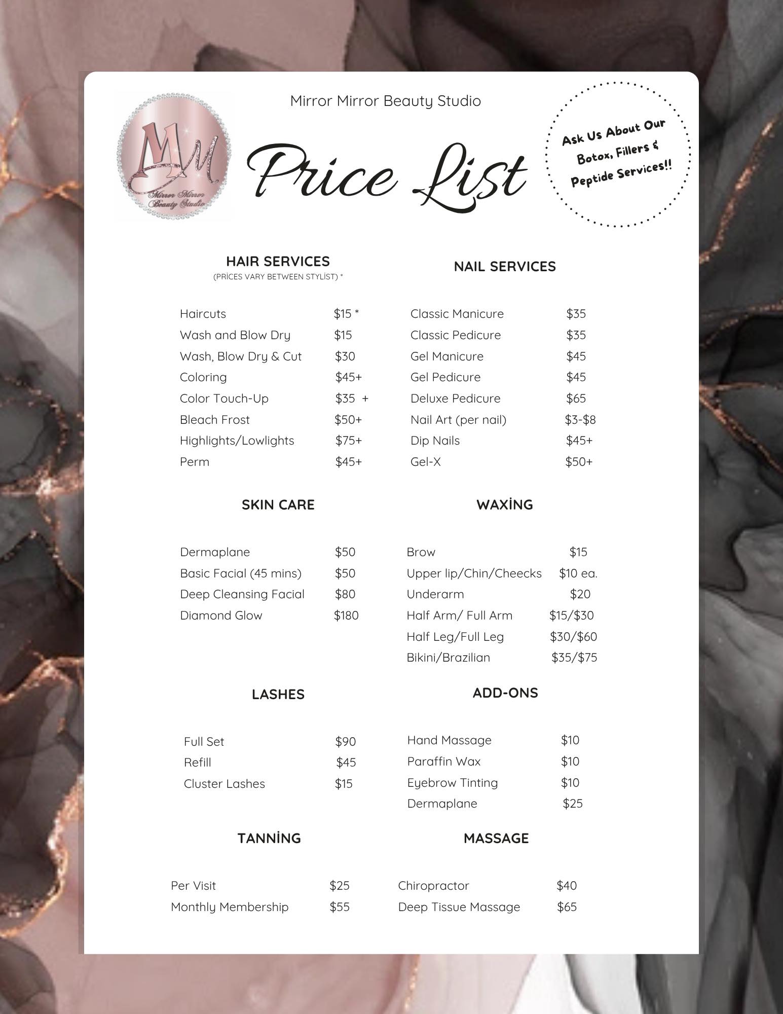 Mirror - 📢 PRICE LIST UPDATE 💇‍♀️💅 Hey, beautiful people! 💖 We want to ...