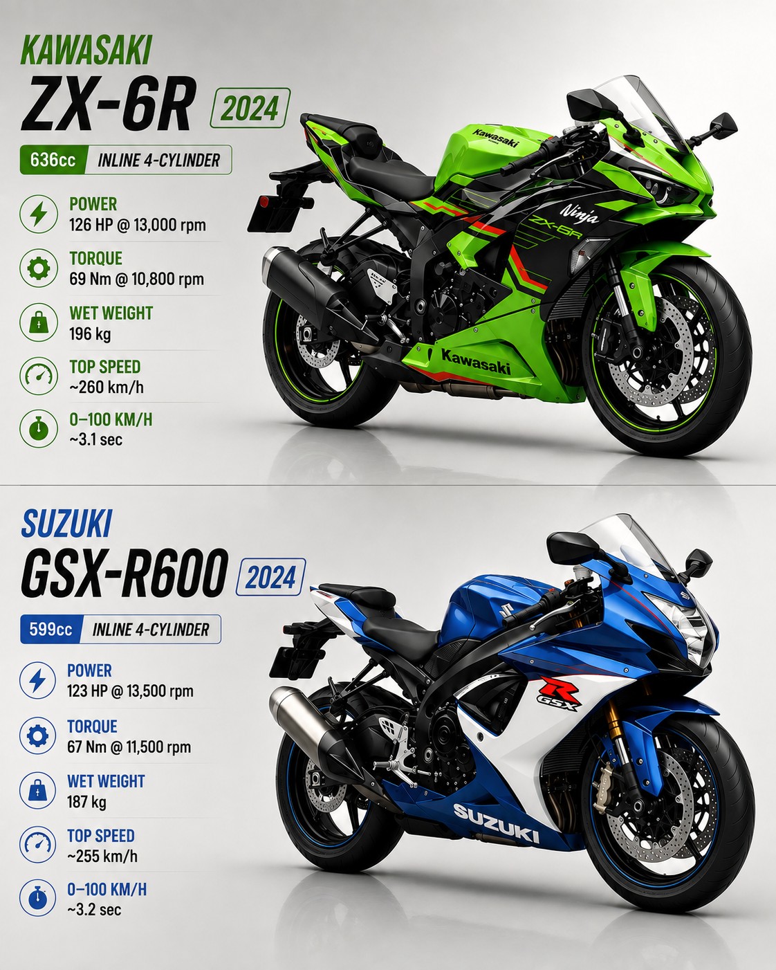 Kawasaki ninja zx-6r vs suzuki gsx-r600 comparison