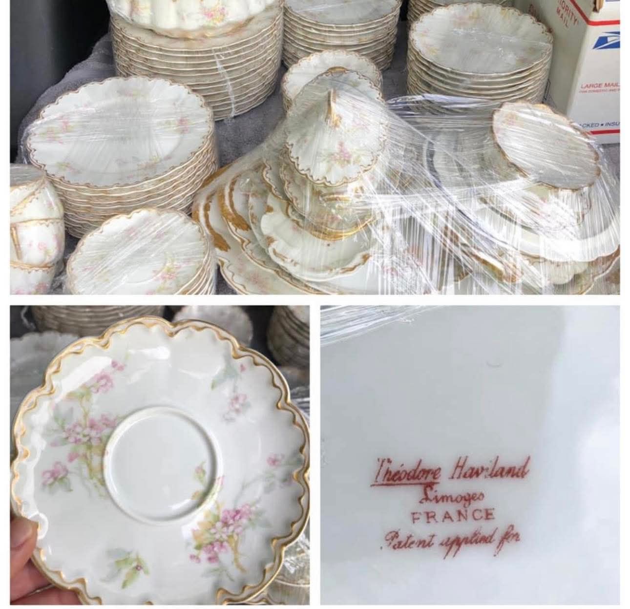 Theodore Haviland china set with double gold border and floral pattern