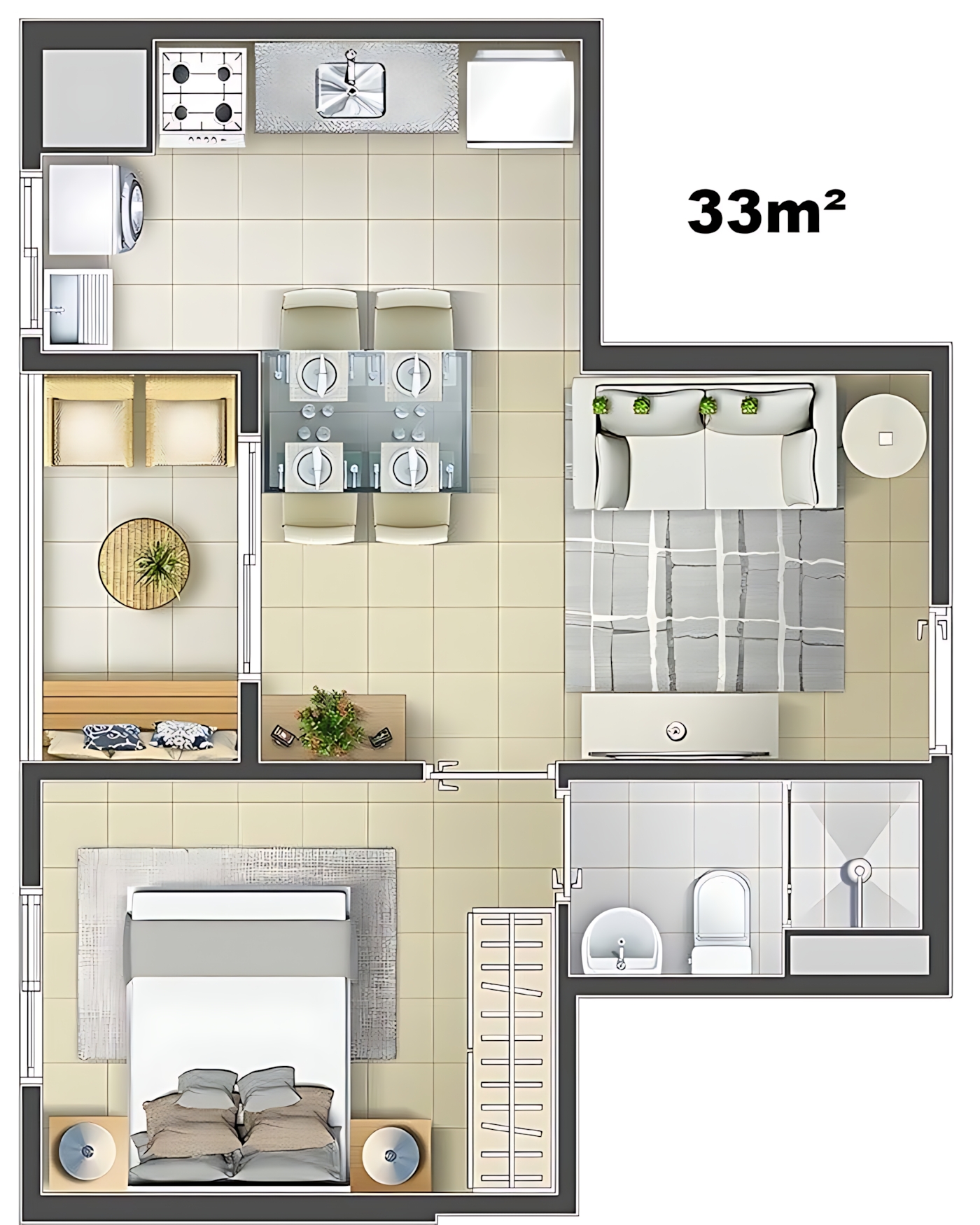 DreamFlow - The image is a floor plan for a small apartment, indicated ...