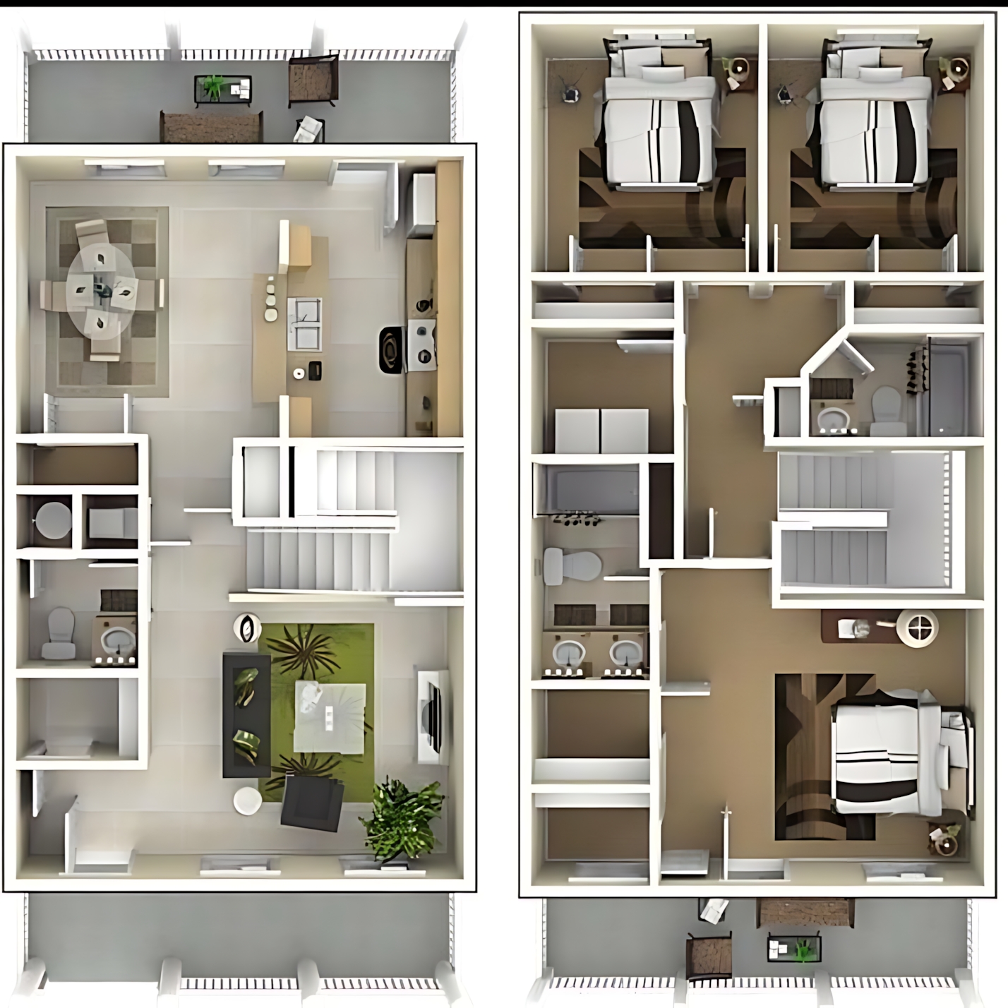 DreamFlow - a floor plan for a two-story townhouse or apartment unit ...